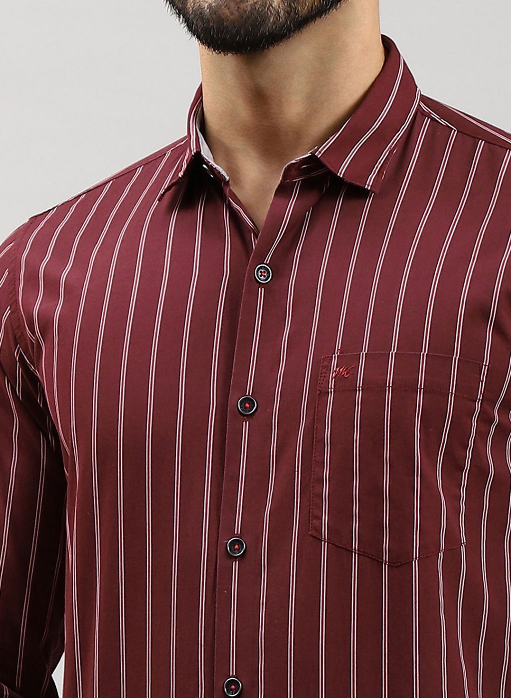 Men Maroon Stripe Pure Cotton Shirt