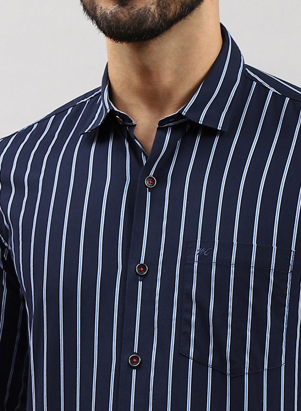 Men NAvy Blue Stripe Pure Cotton Shirt