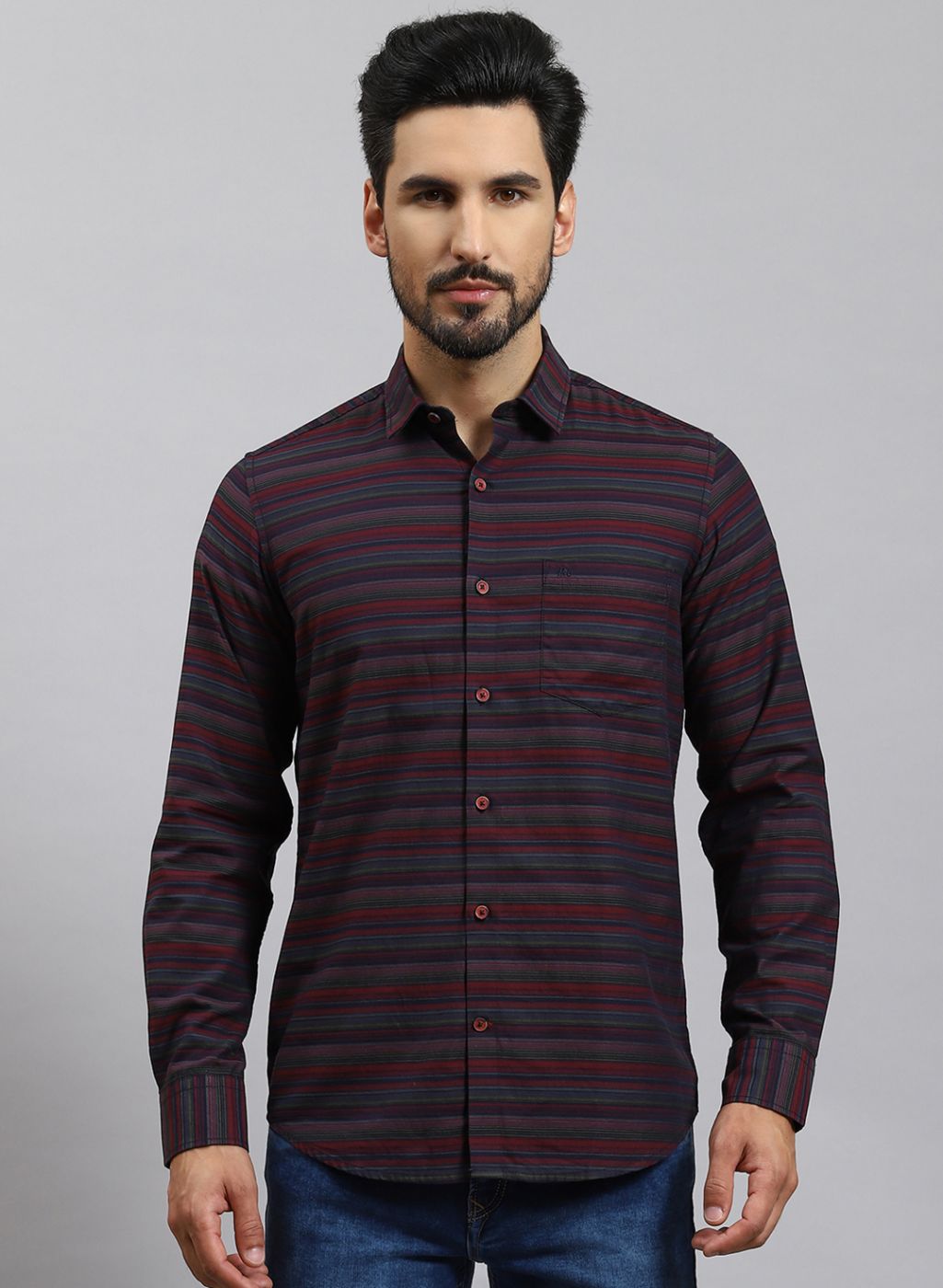 Men Maroon Stripe Pure Cotton Shirt