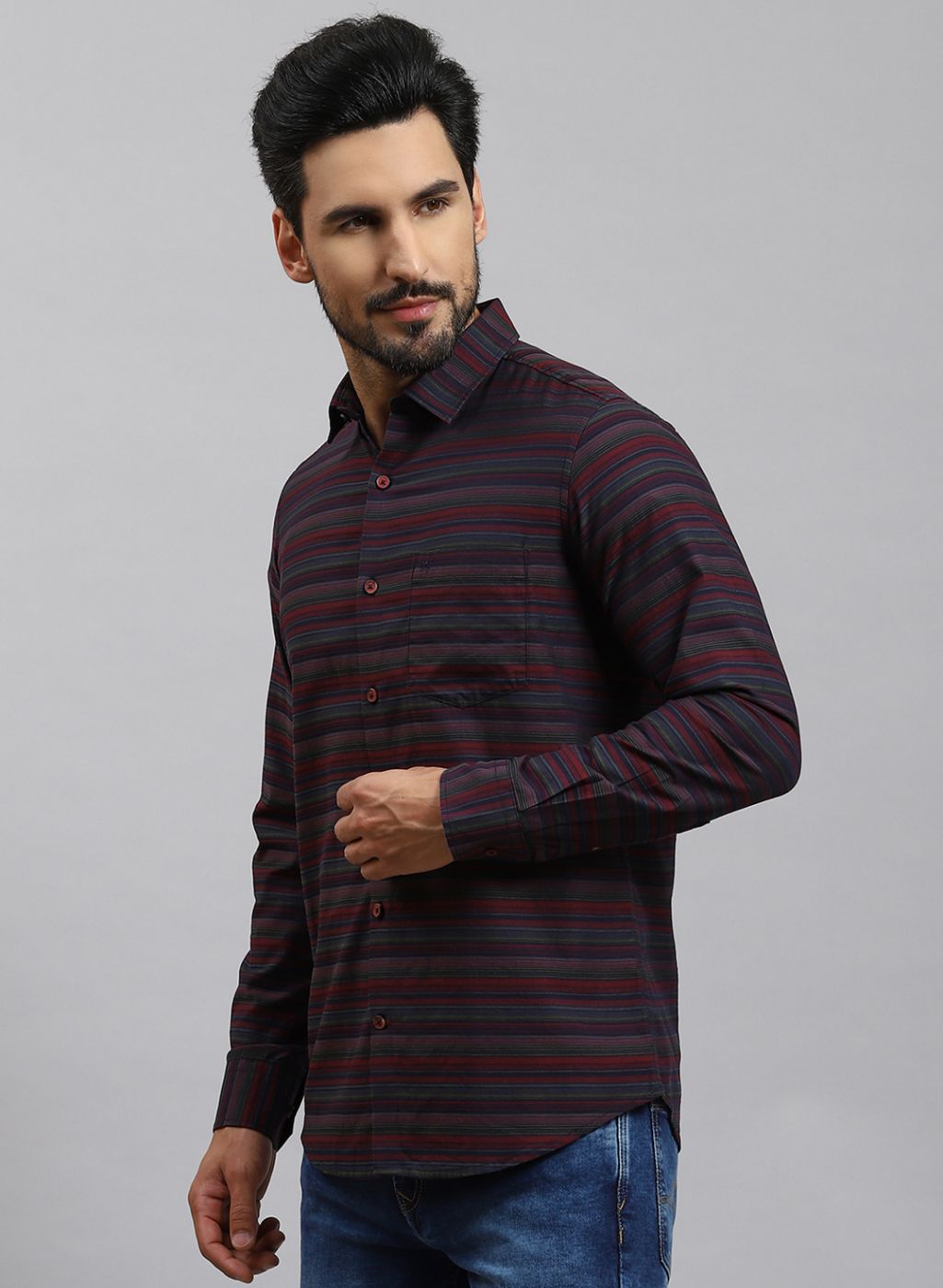 Men Maroon Stripe Pure Cotton Shirt