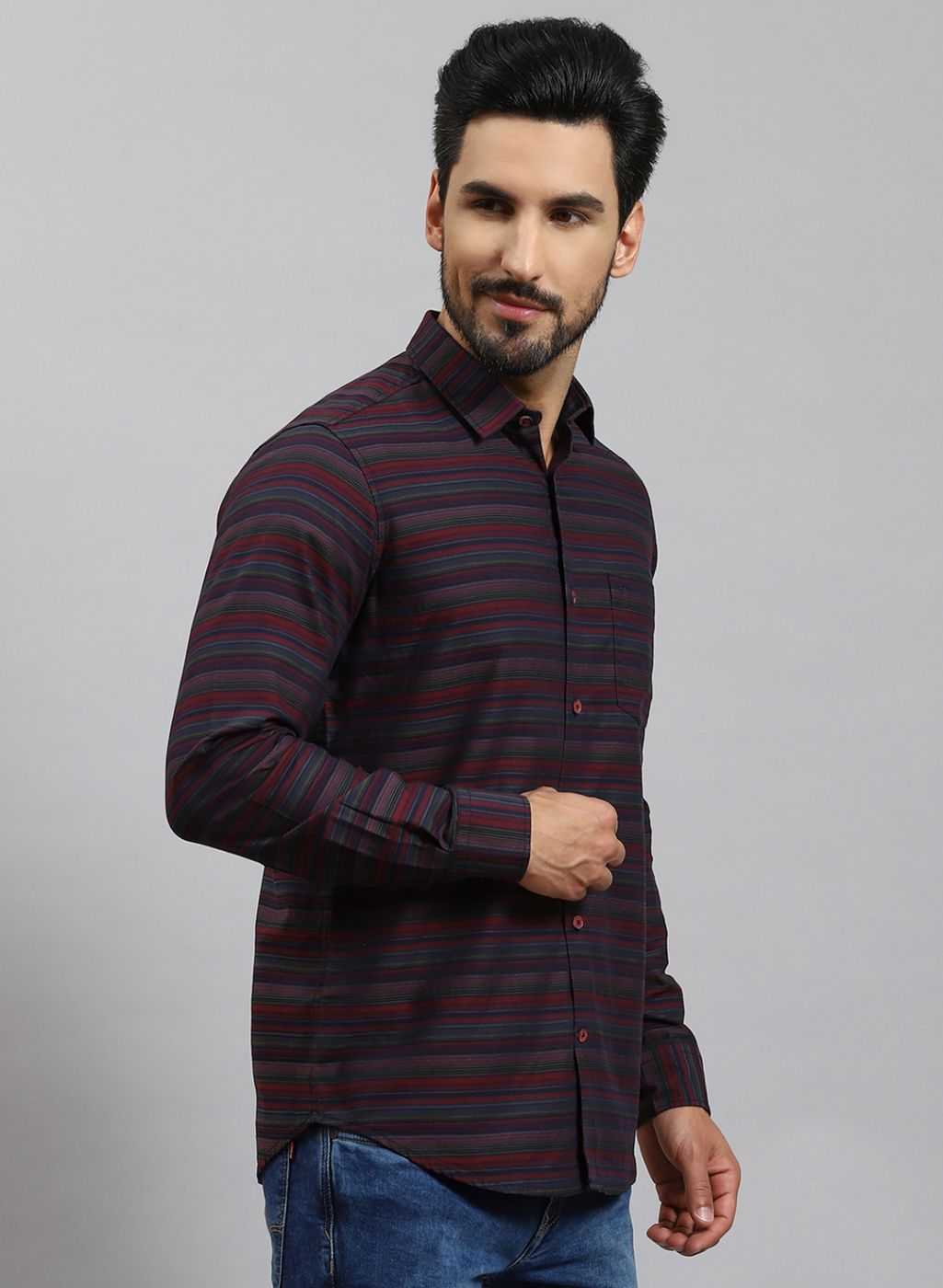 Men Maroon Stripe Pure Cotton Shirt