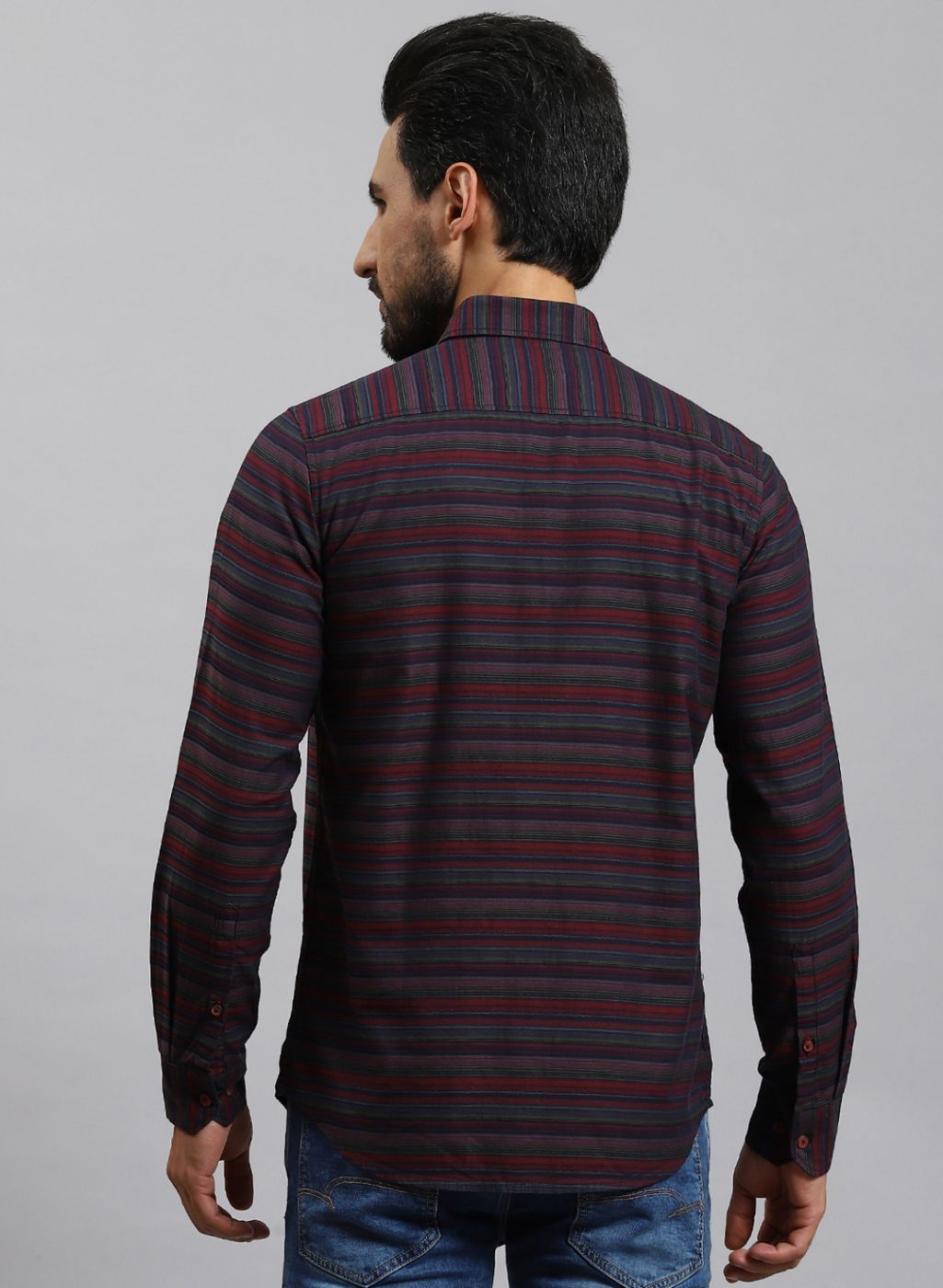 Men Maroon Stripe Pure Cotton Shirt