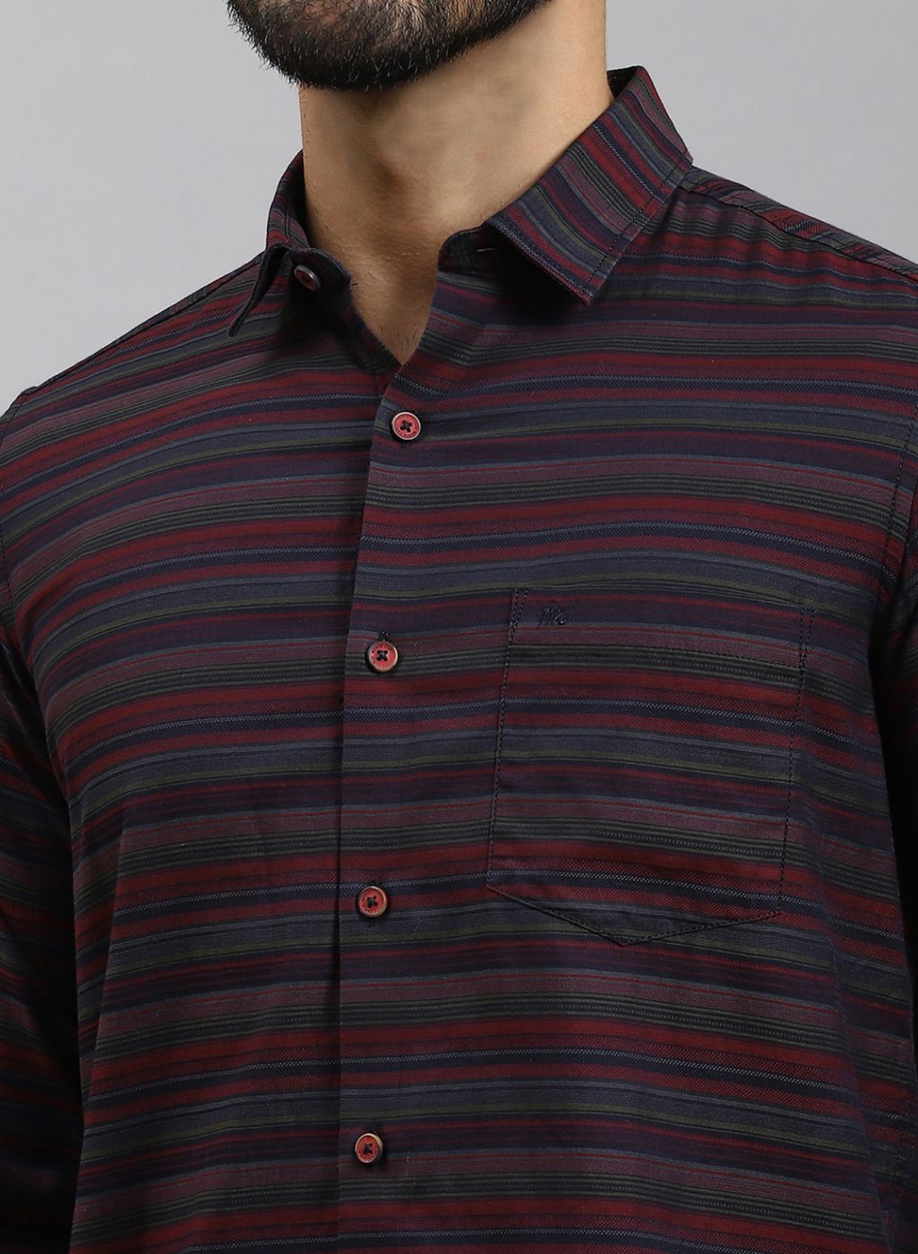 Men Maroon Stripe Pure Cotton Shirt