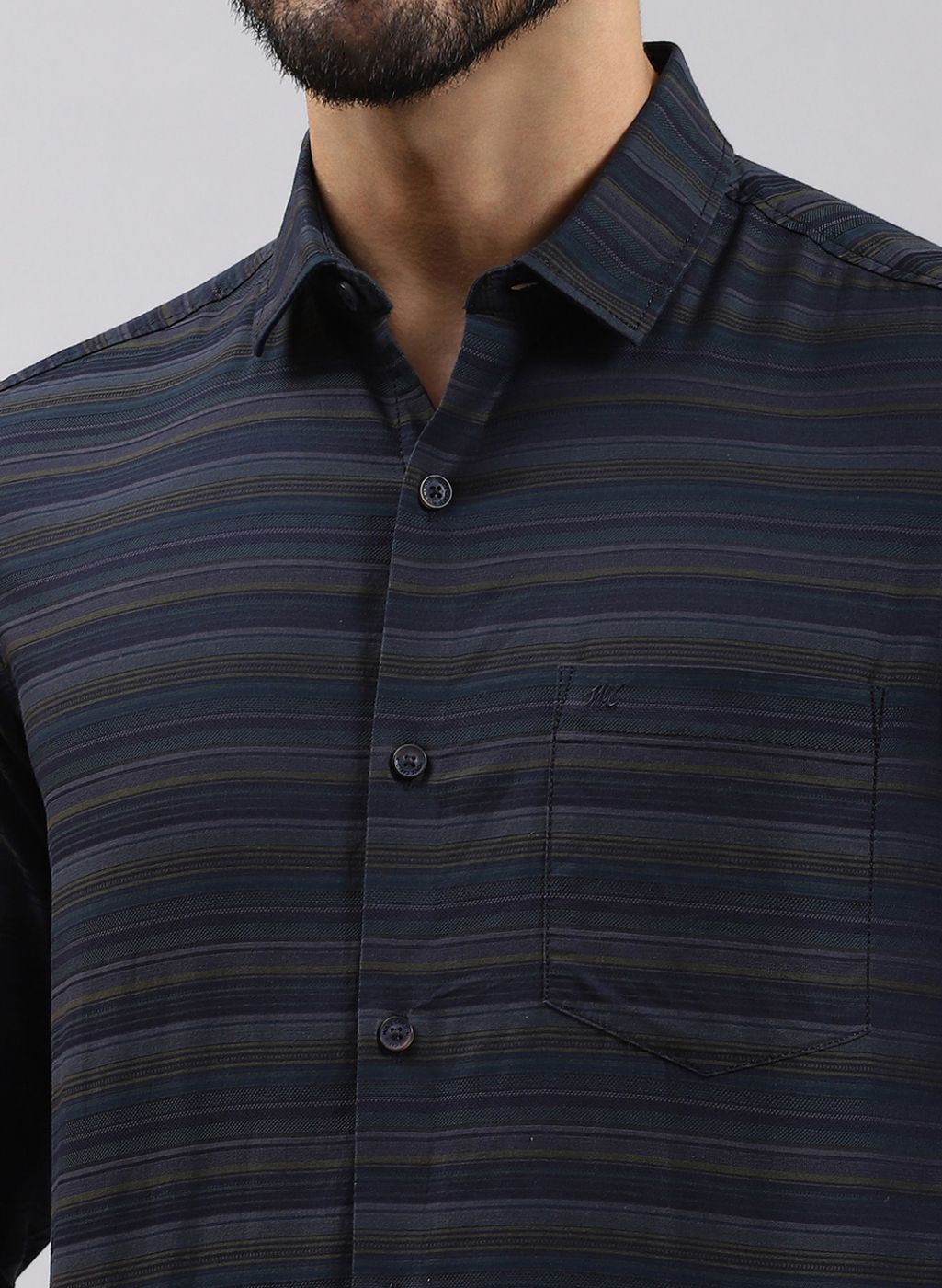 Men Green Stripe Pure Cotton Shirt