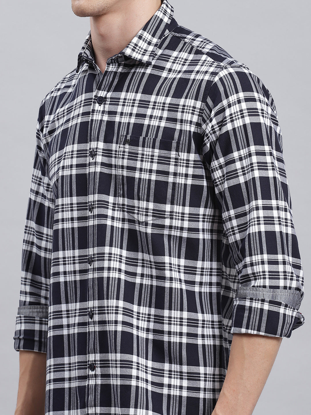 Men Navy Blue Check Shirt