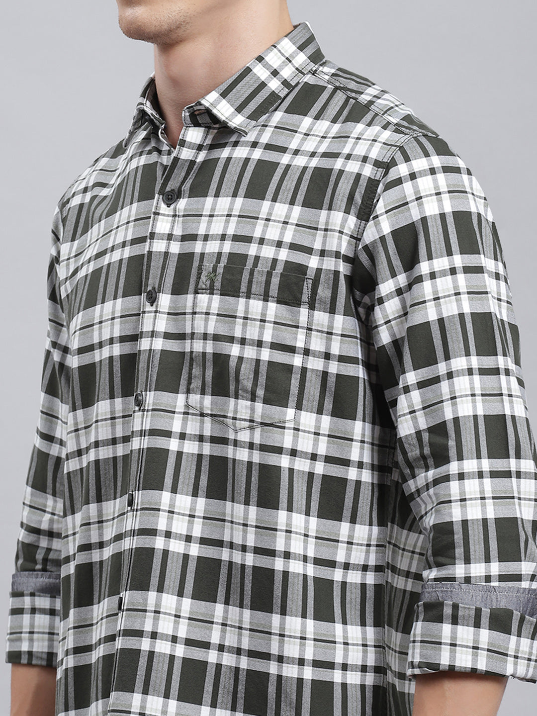 Men Olive Check Shirt