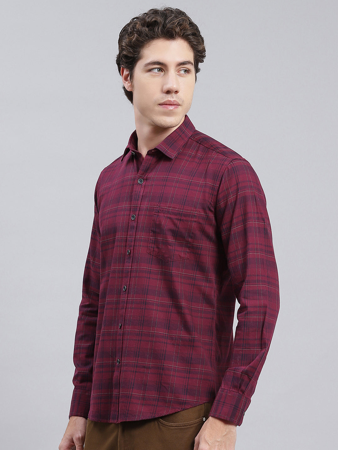 Men Maroon Check Pure Cotton Shirt