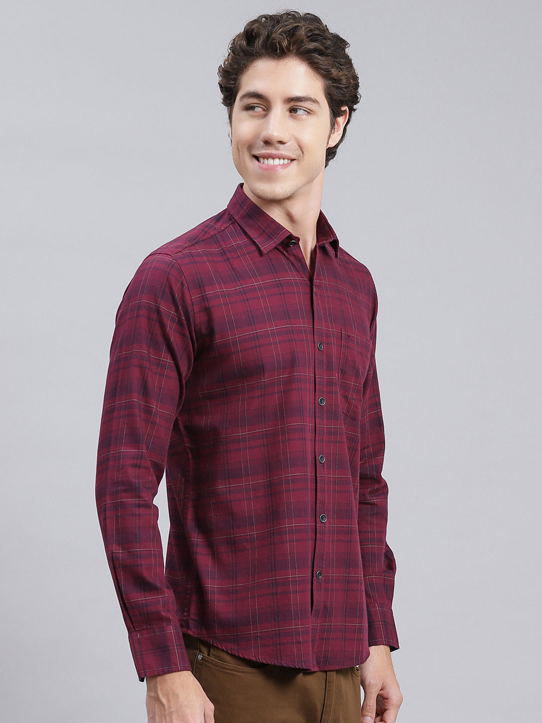 Men Maroon Check Pure Cotton Shirt