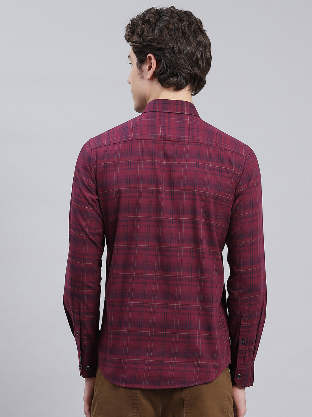 Men Maroon Check Pure Cotton Shirt