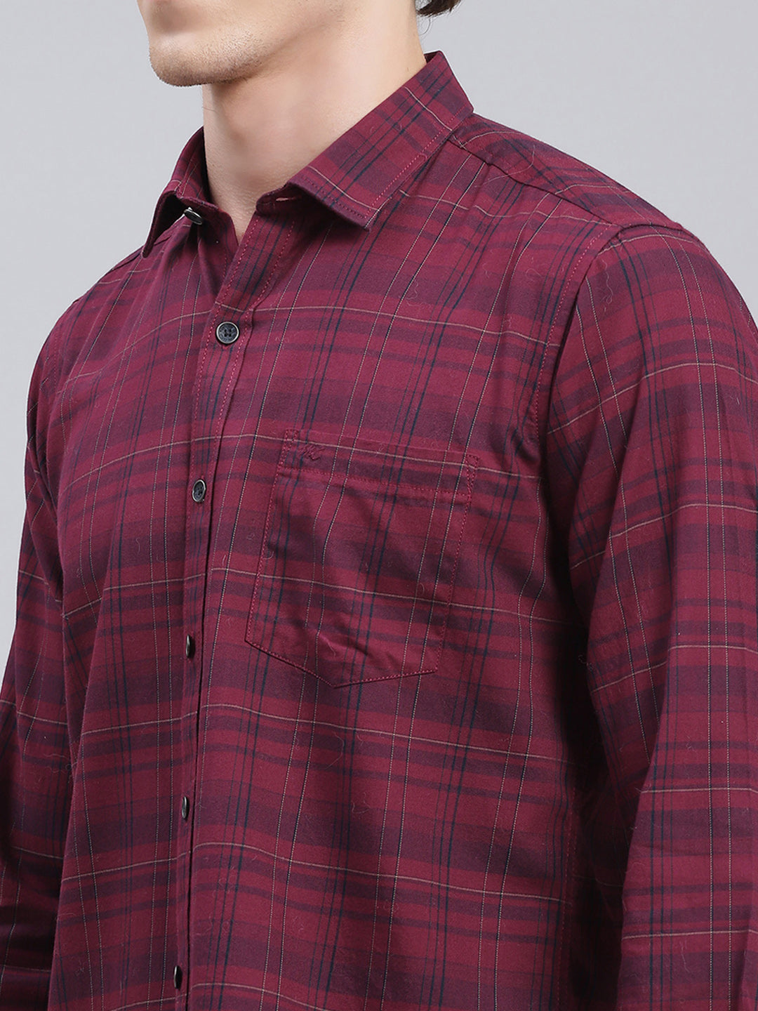 Men Maroon Check Pure Cotton Shirt