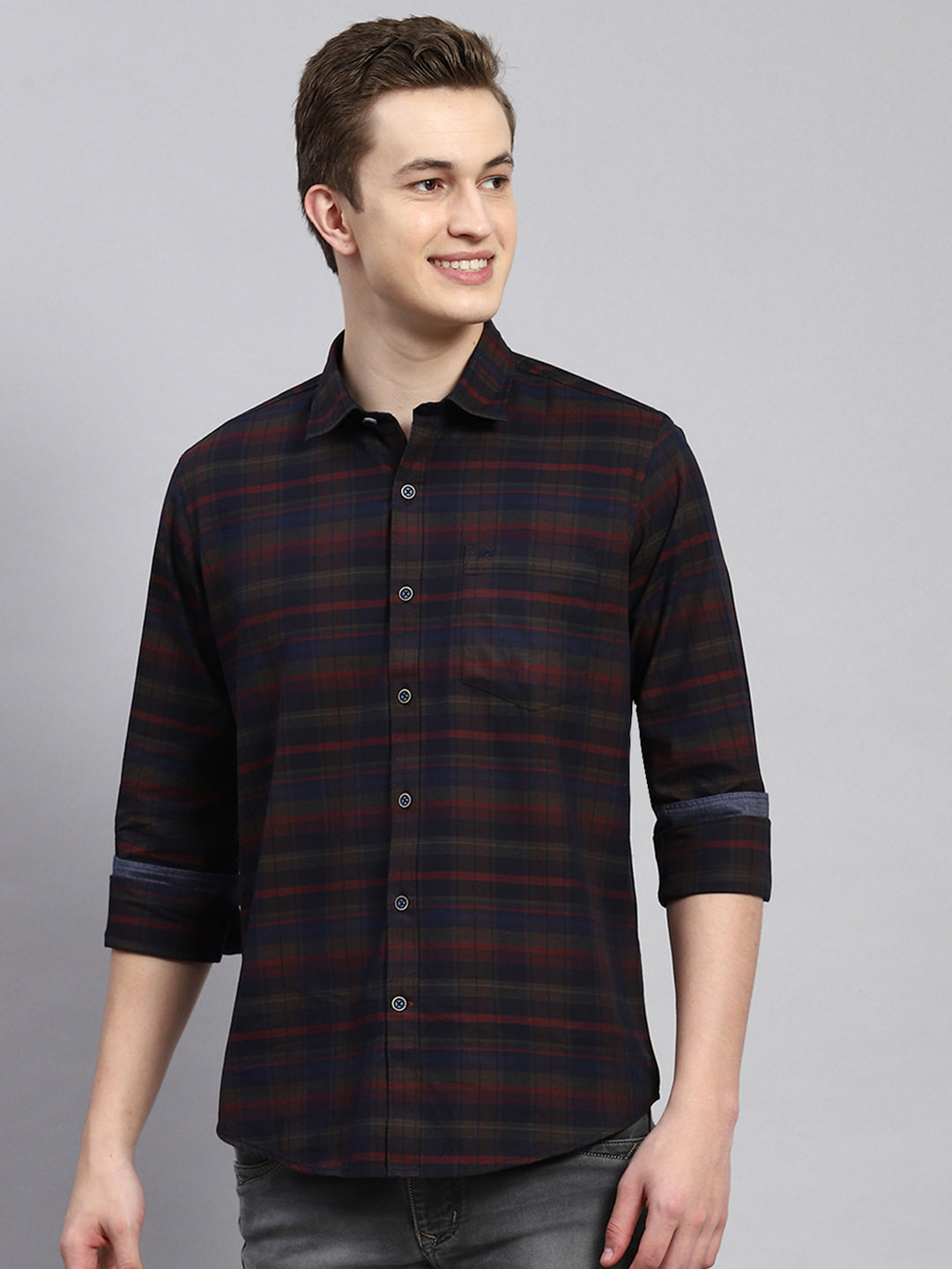 Men Maroon Check Shirt