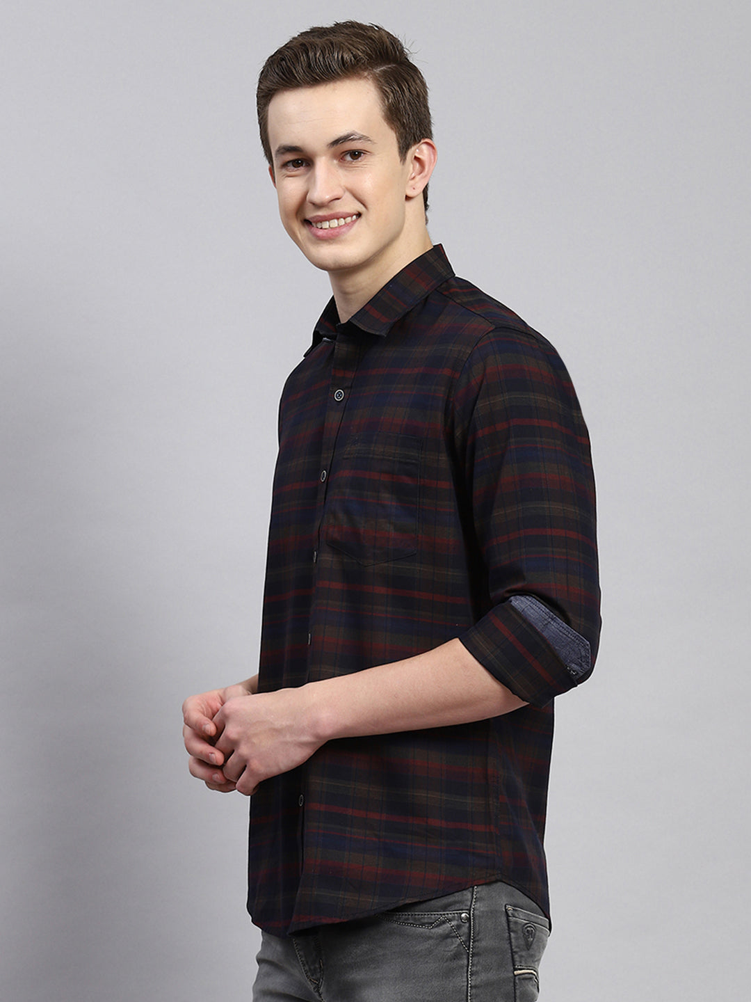 Men Maroon Check Shirt