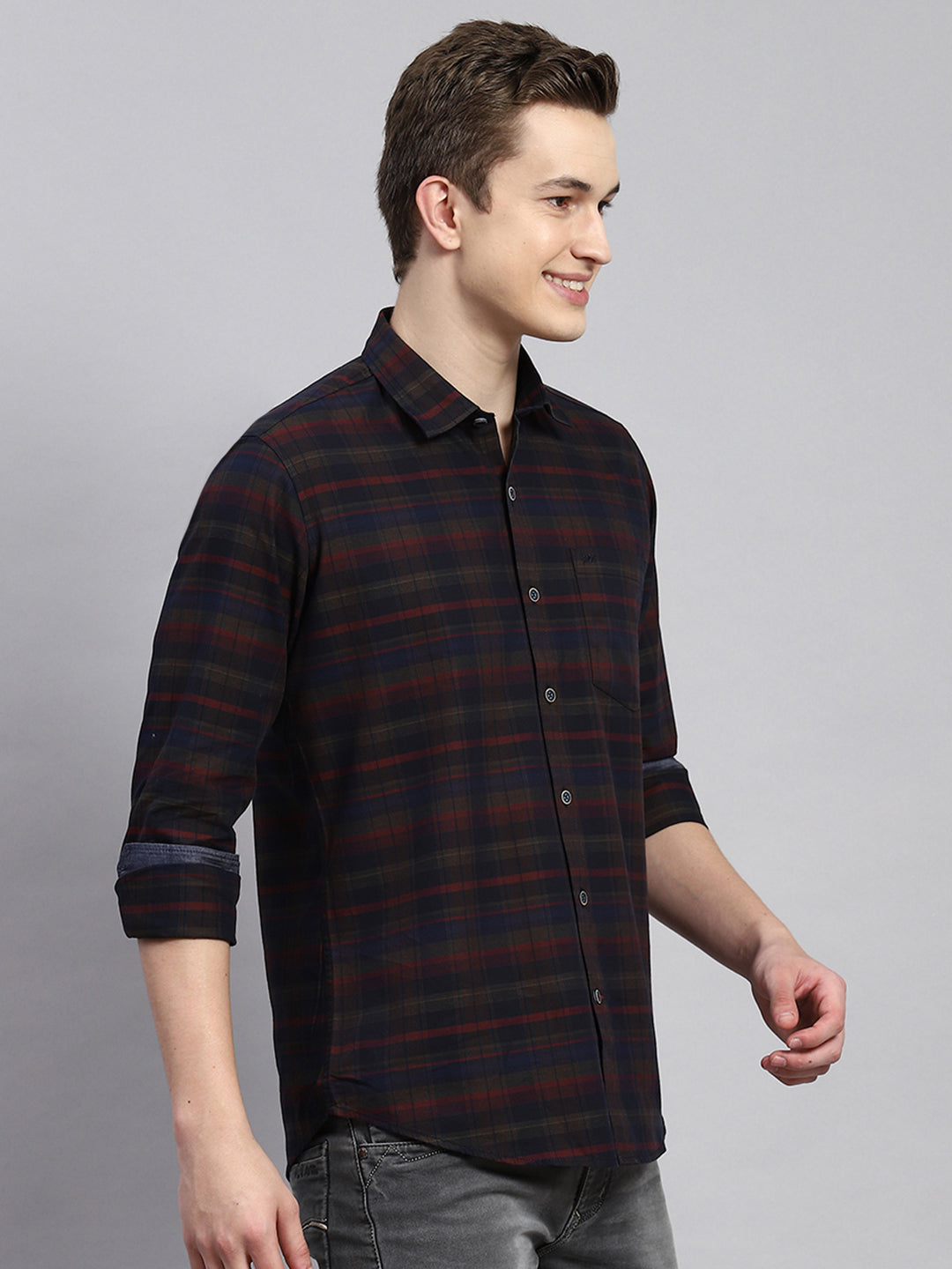 Men Maroon Check Shirt