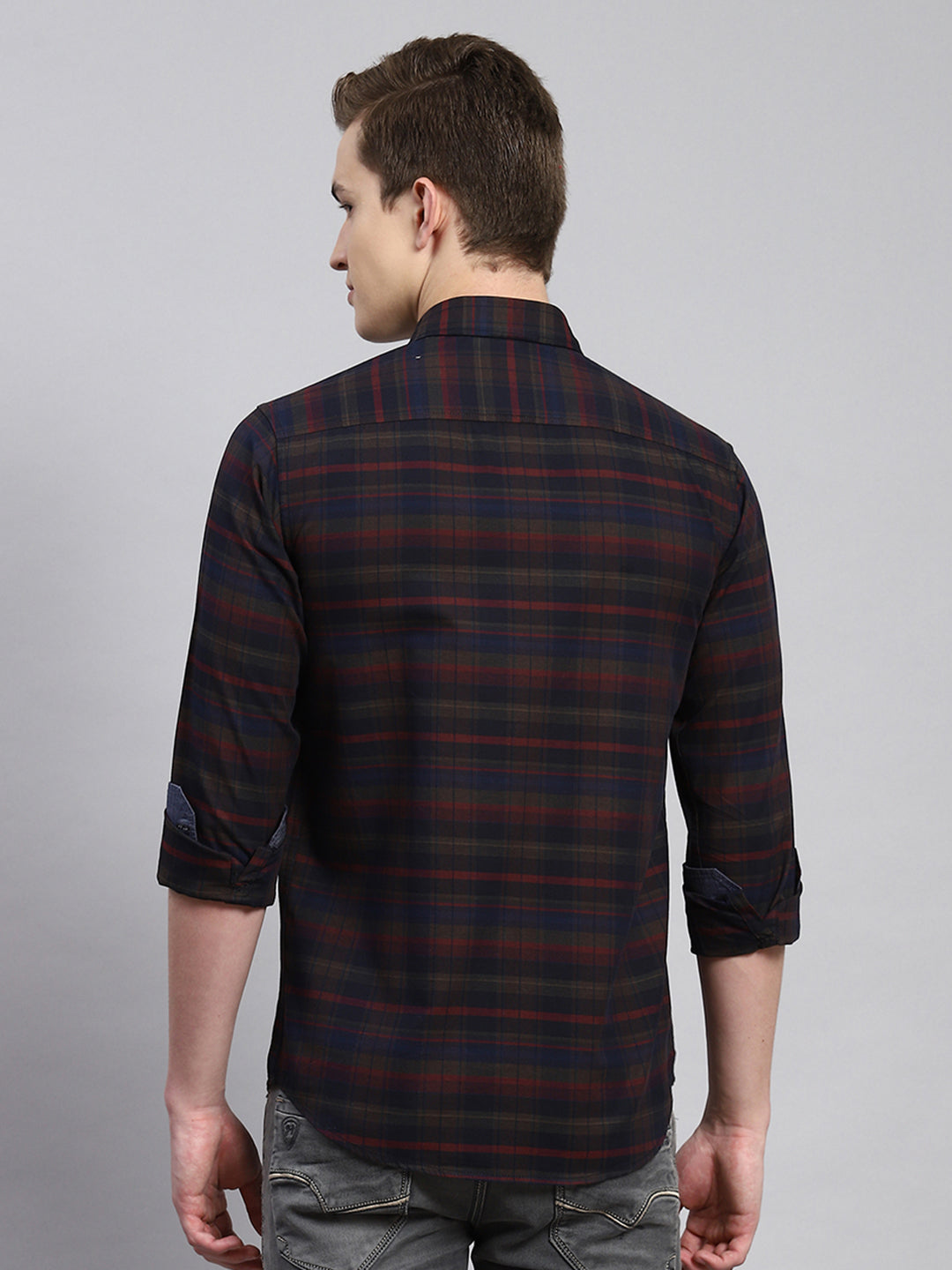 Men Maroon Check Shirt