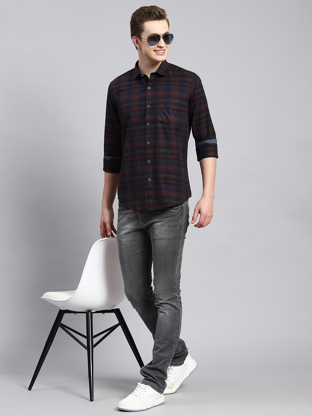 Men Maroon Check Shirt