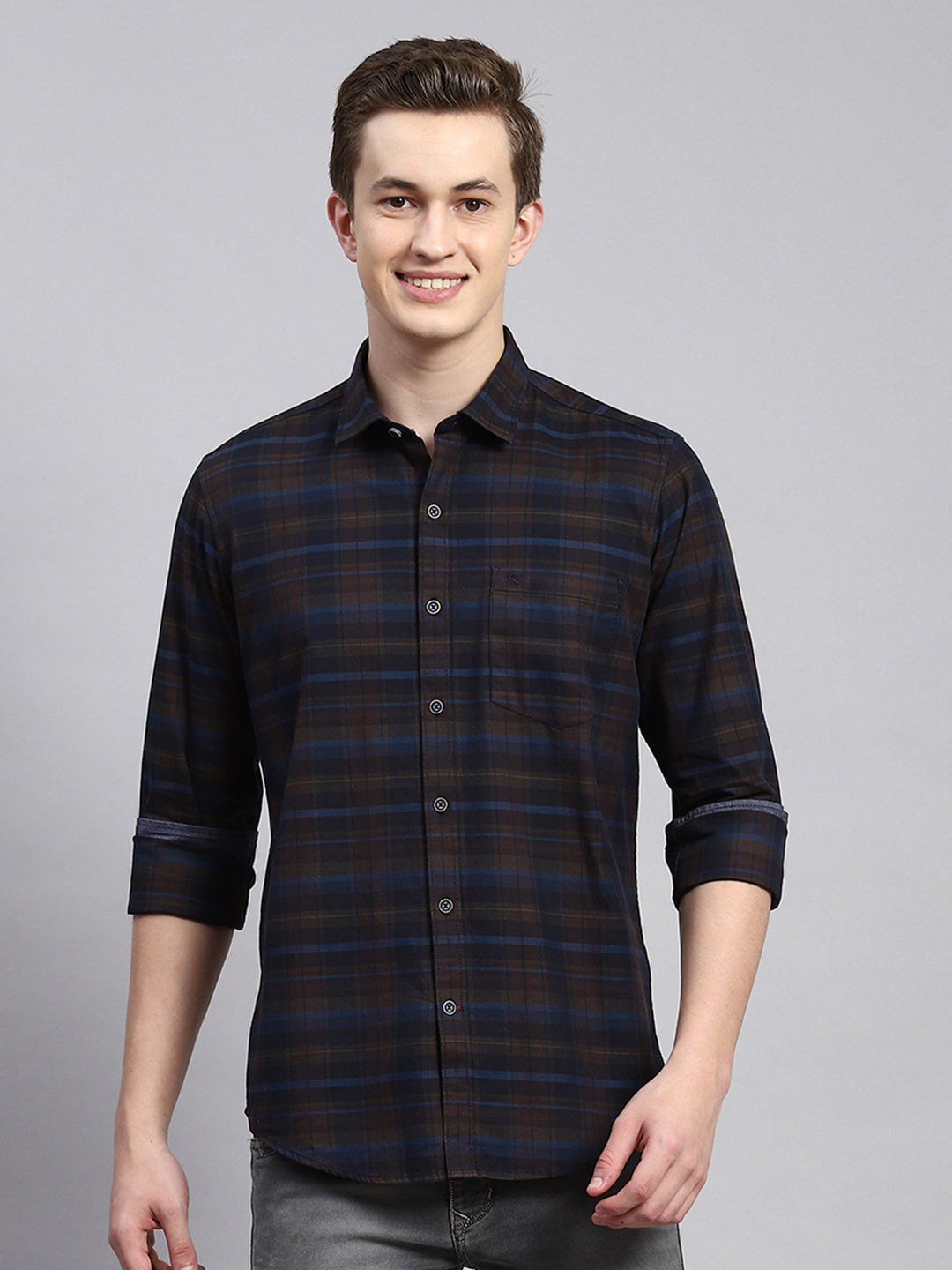 Men Aqua Blue Check Shirt