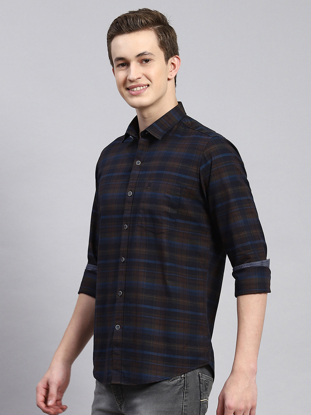 Men Aqua Blue Check Shirt