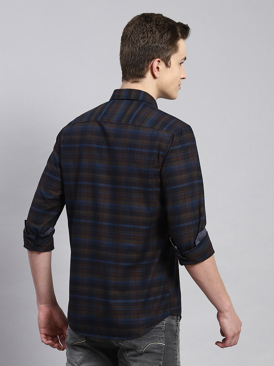 Men Aqua Blue Check Shirt