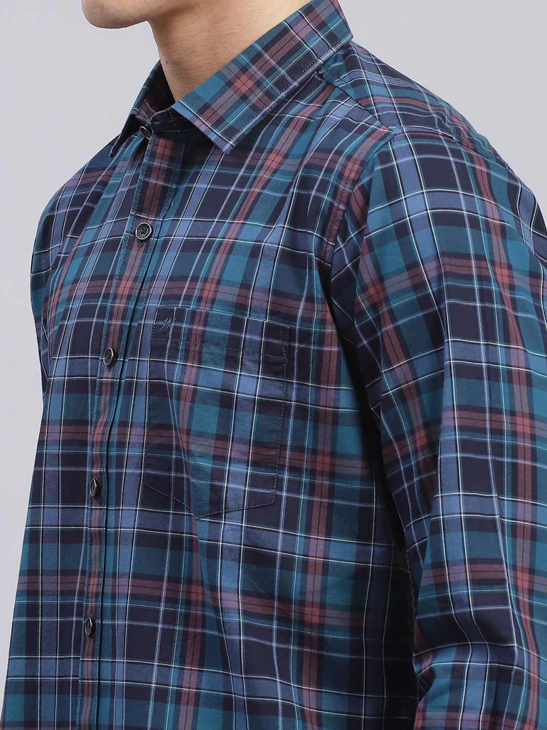 Men Navy Blue Check Pure Cotton Shirt