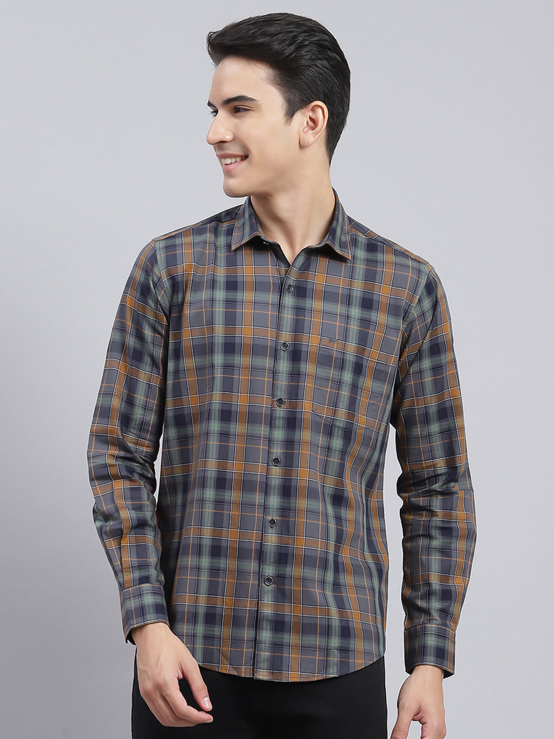 Men Green Check Pure Cotton Shirt