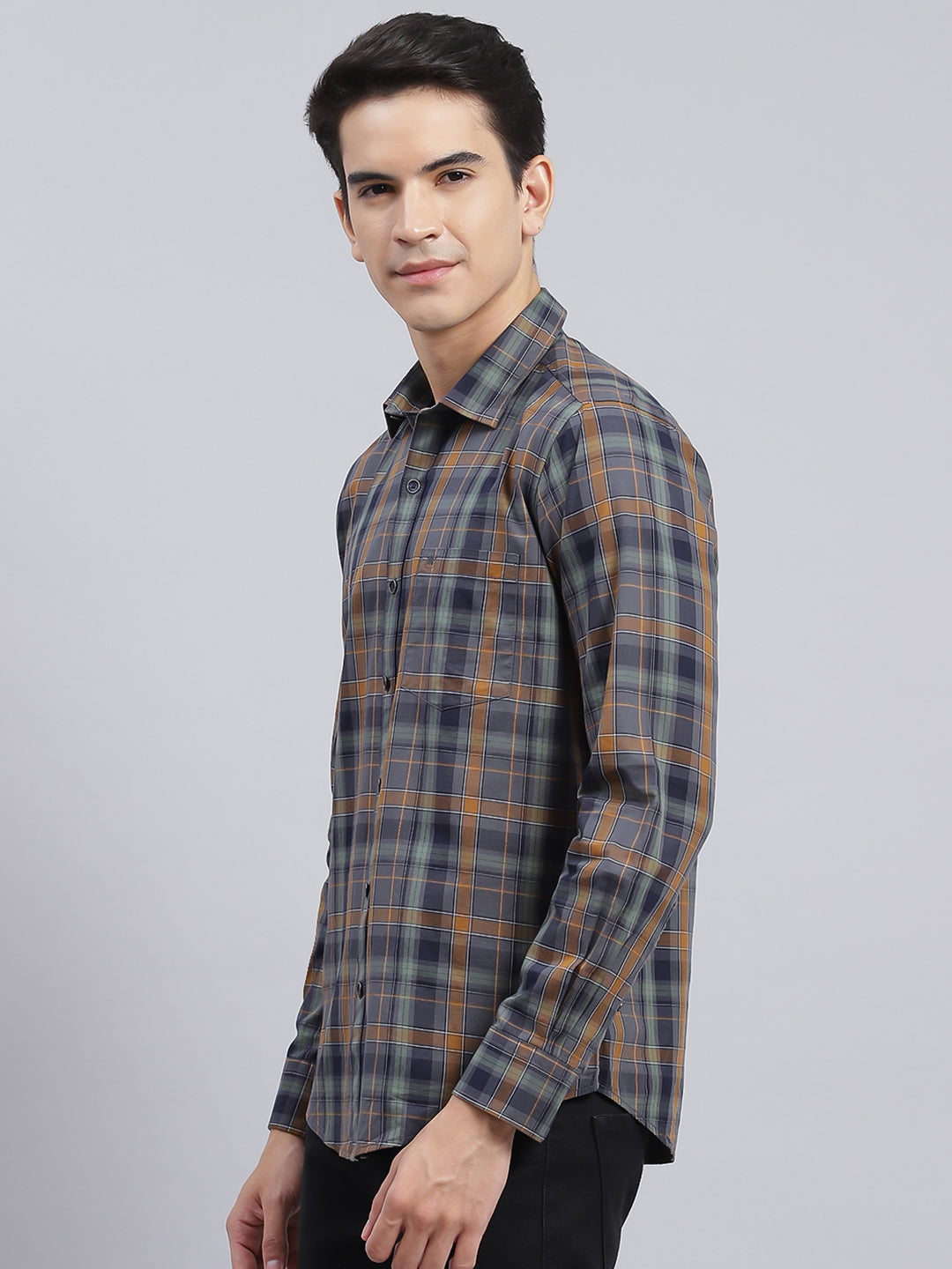 Men Green Check Pure Cotton Shirt