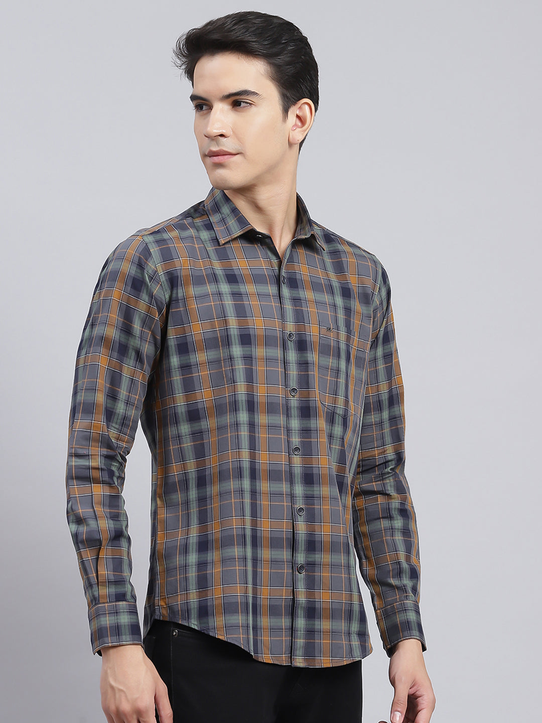 Men Green Check Pure Cotton Shirt