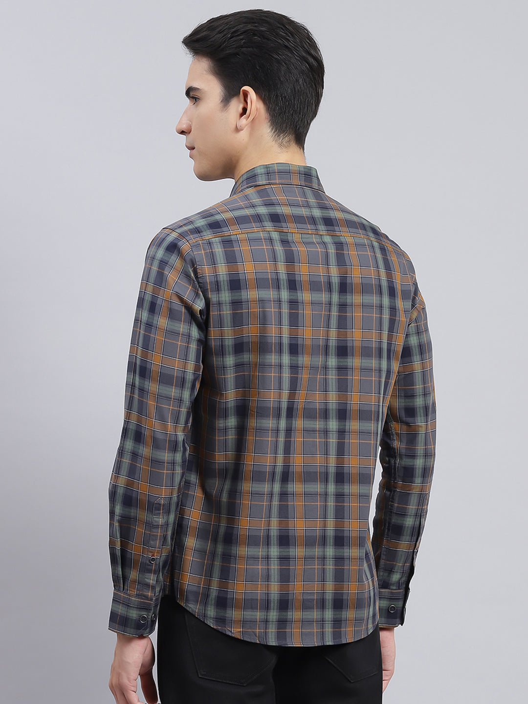 Men Green Check Pure Cotton Shirt