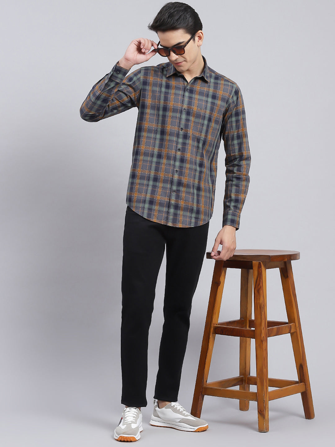 Men Green Check Pure Cotton Shirt