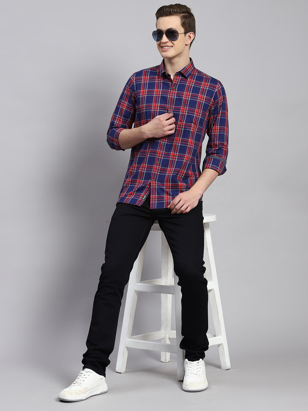 Men Red Check Shirt