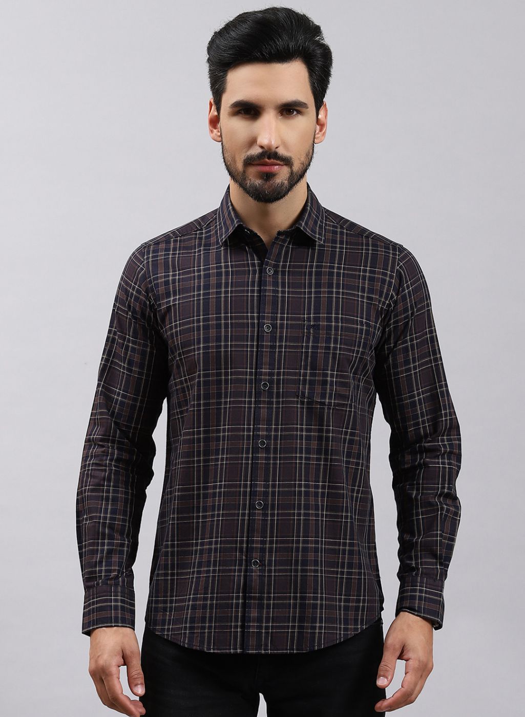 Men Brown Check Pure Cotton Shirt