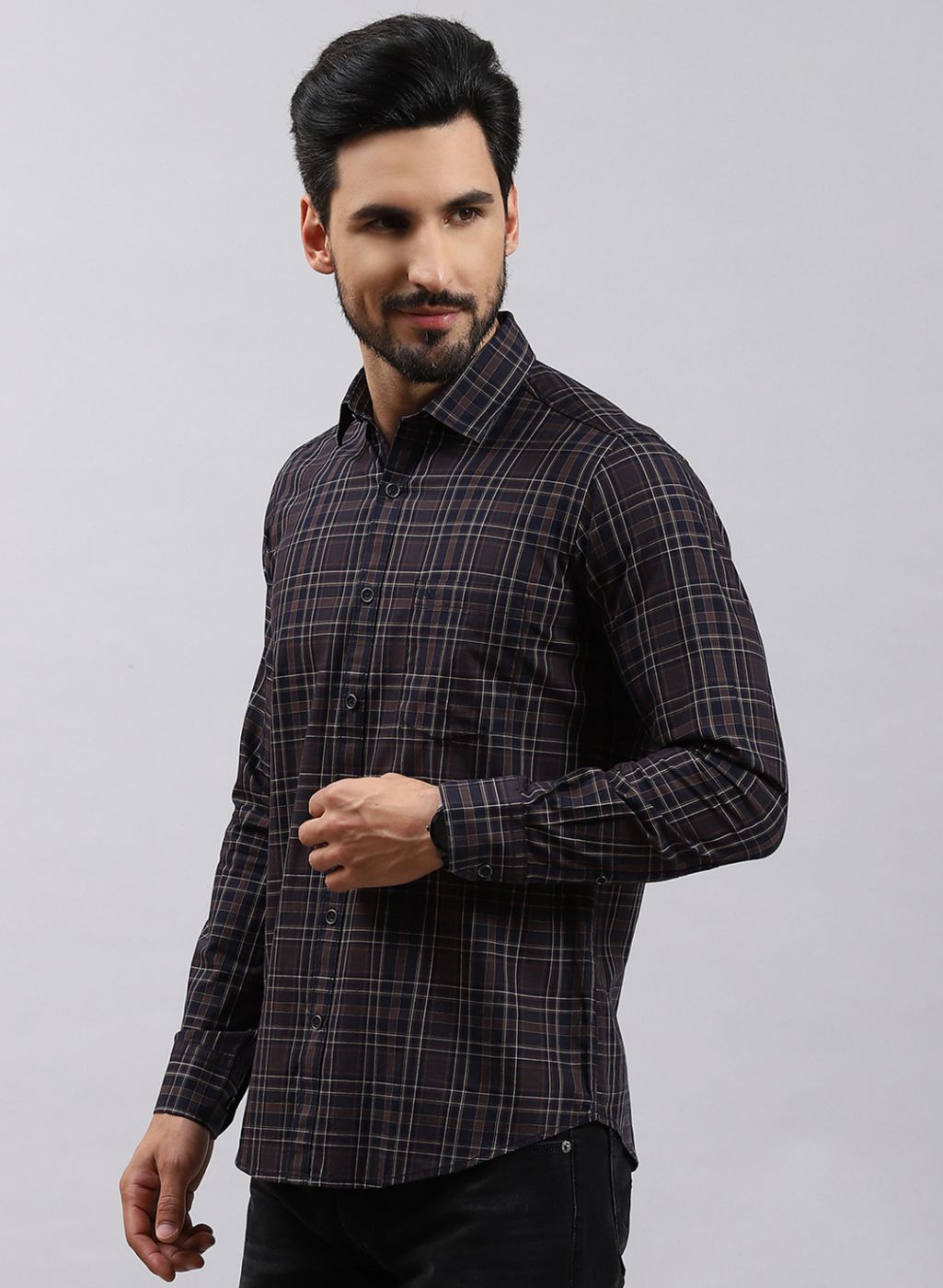 Men Brown Check Pure Cotton Shirt