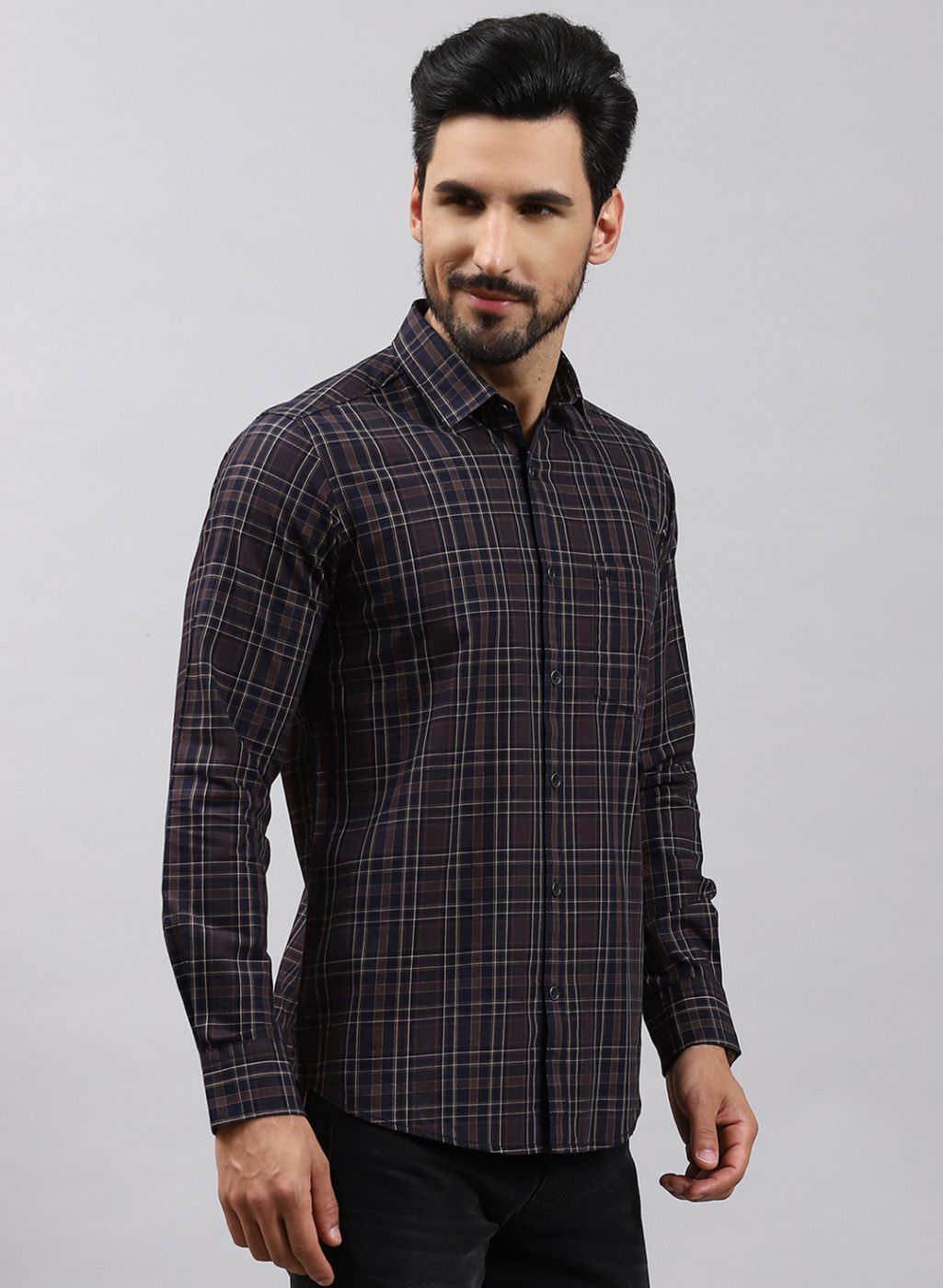 Men Brown Check Pure Cotton Shirt