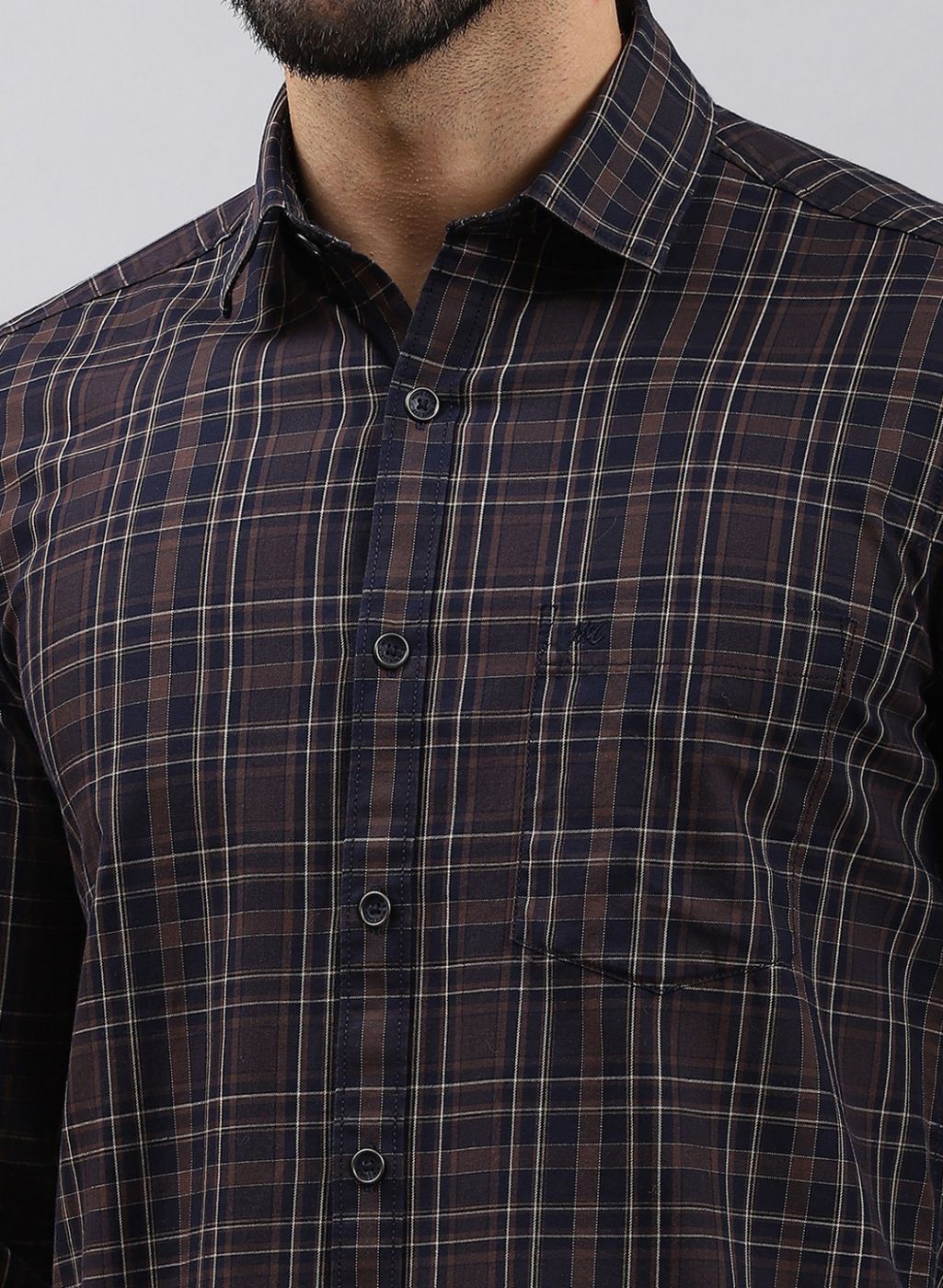 Men Brown Check Pure Cotton Shirt