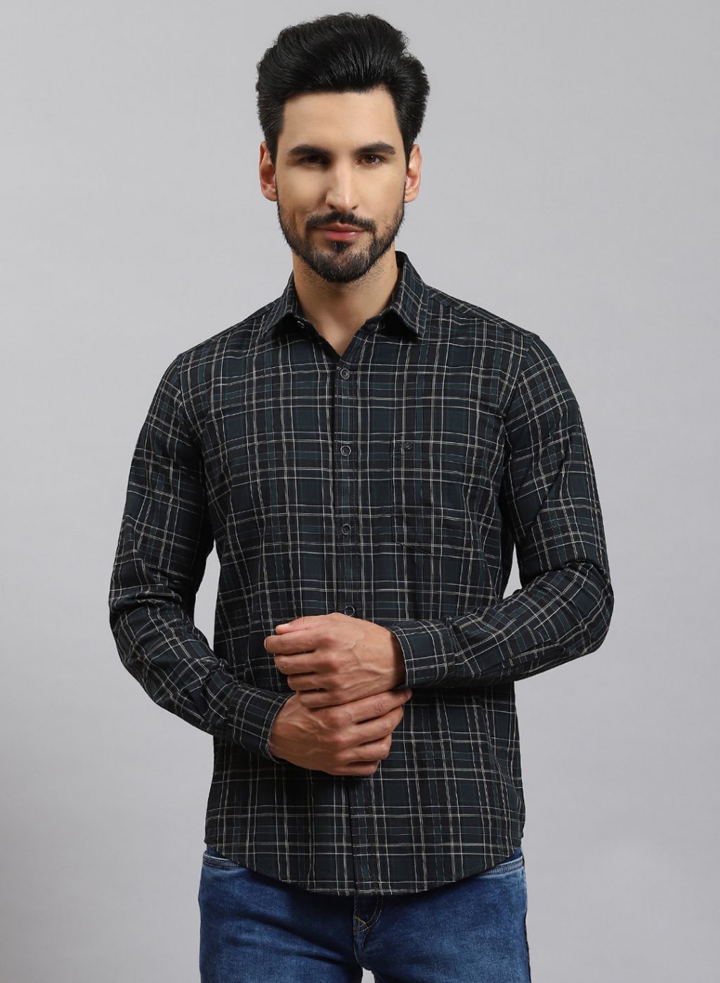 Men Blue Check Pure Cotton Shirt