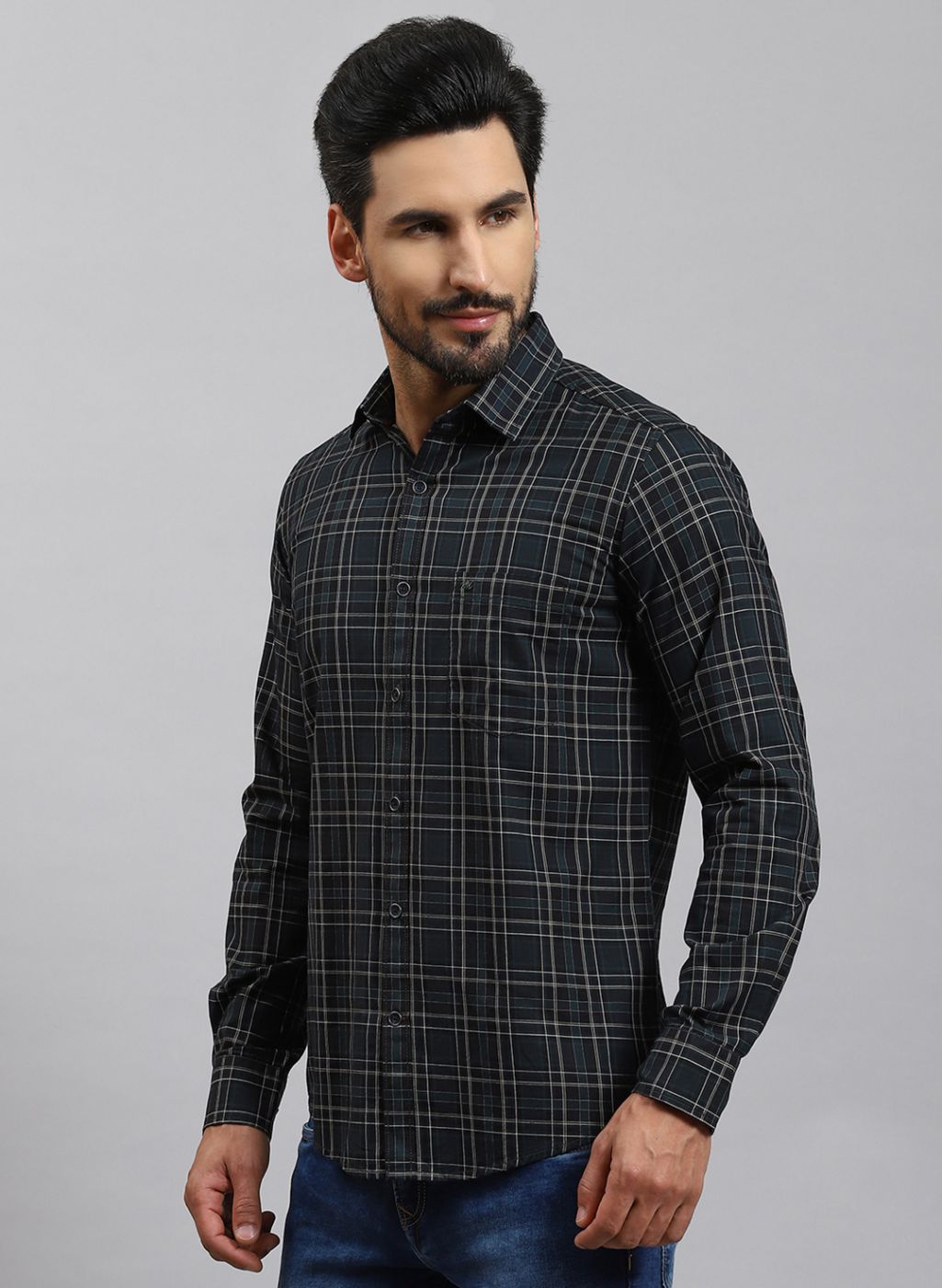 Men Blue Check Pure Cotton Shirt