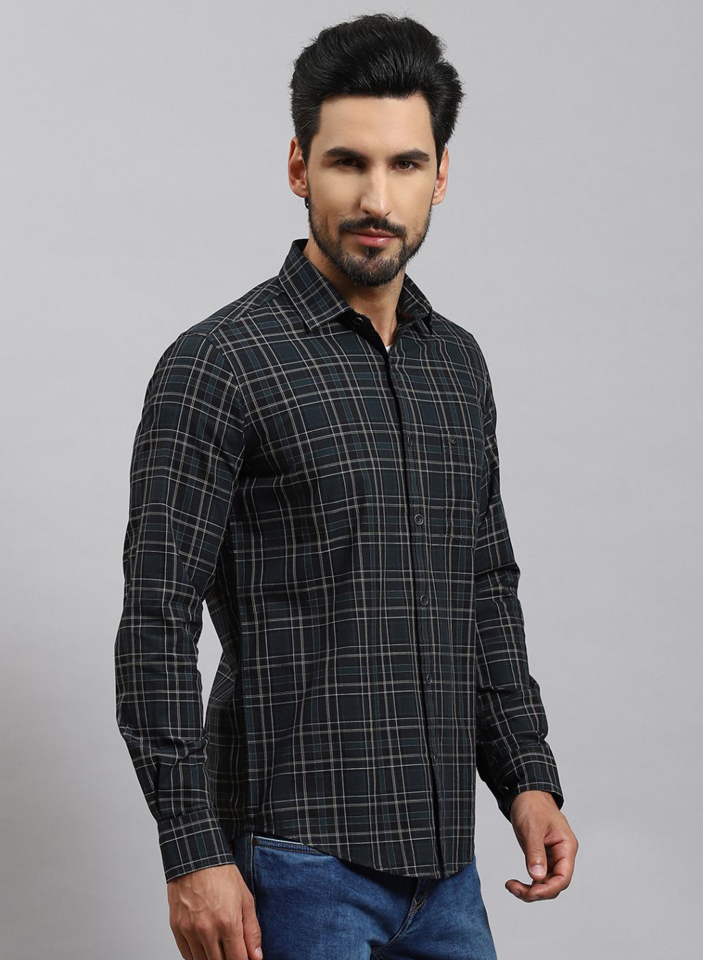 Men Blue Check Pure Cotton Shirt