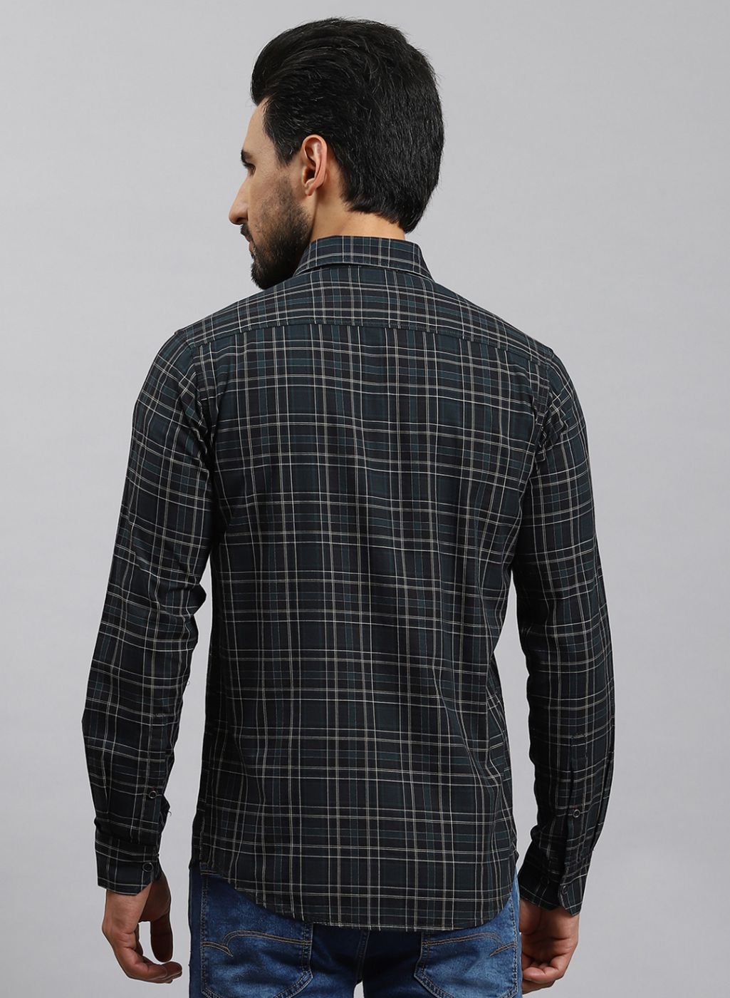 Men Blue Check Pure Cotton Shirt