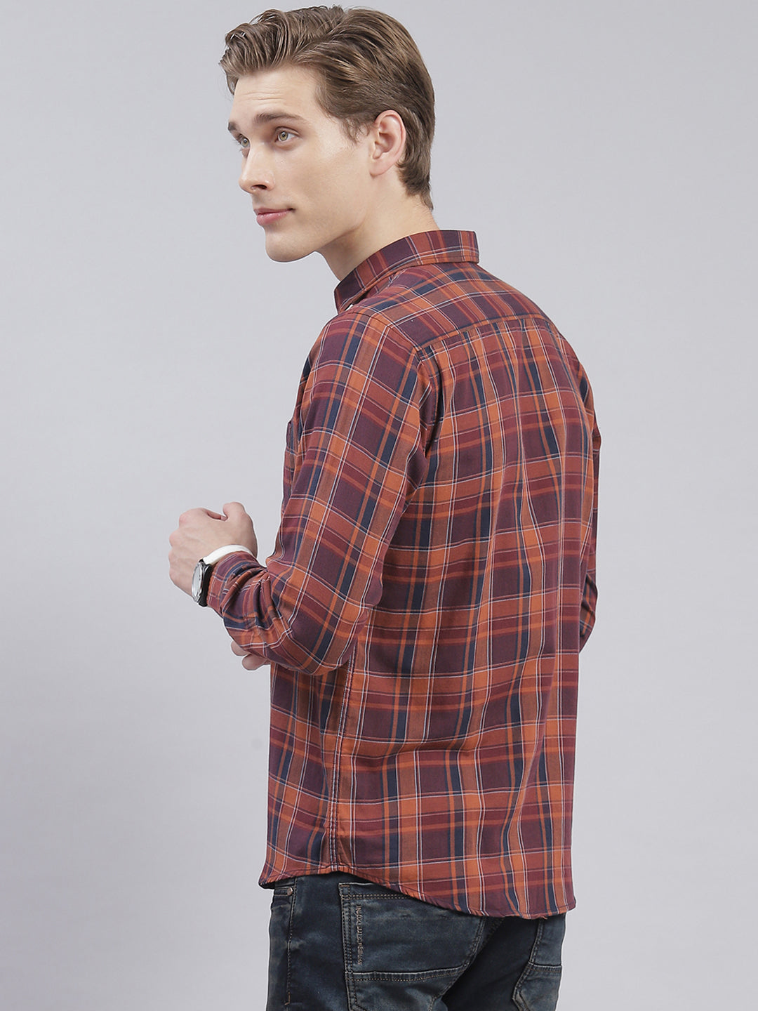 Men Rust Check Collar Full Sleeve Shirts