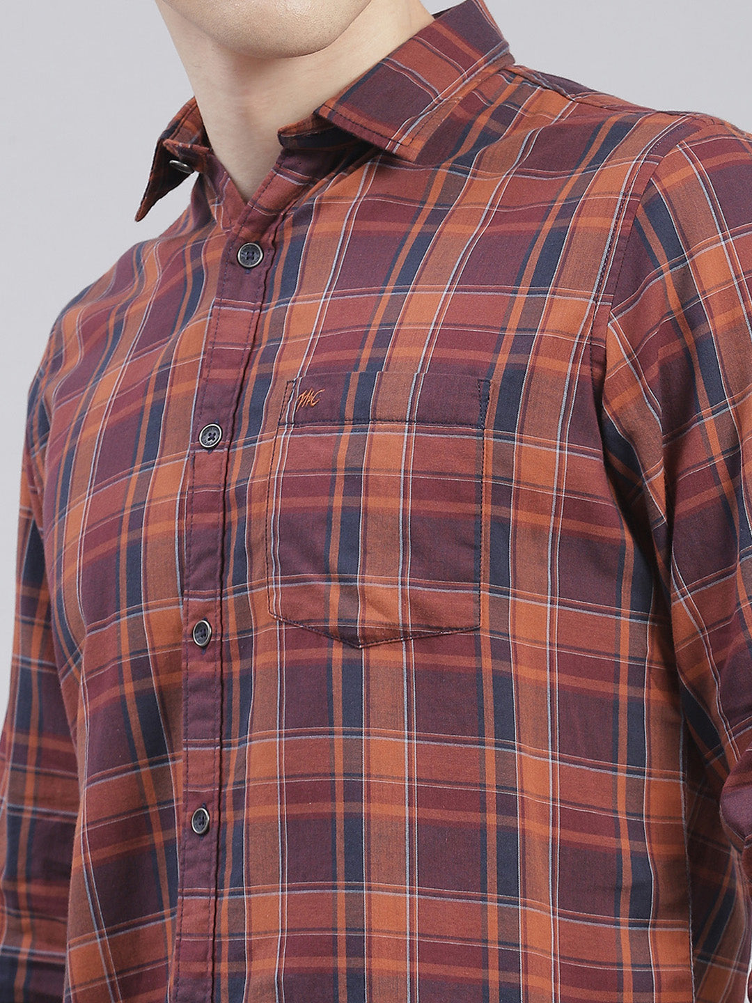 Men Rust Check Collar Full Sleeve Shirts