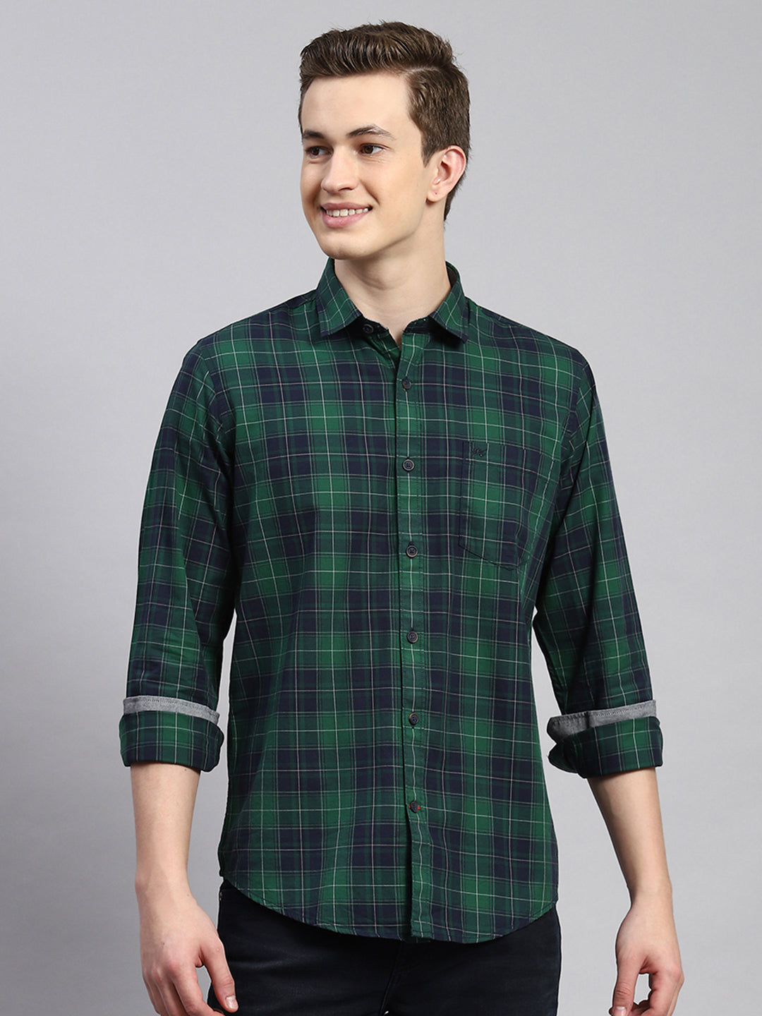 Men Green Check Shirt