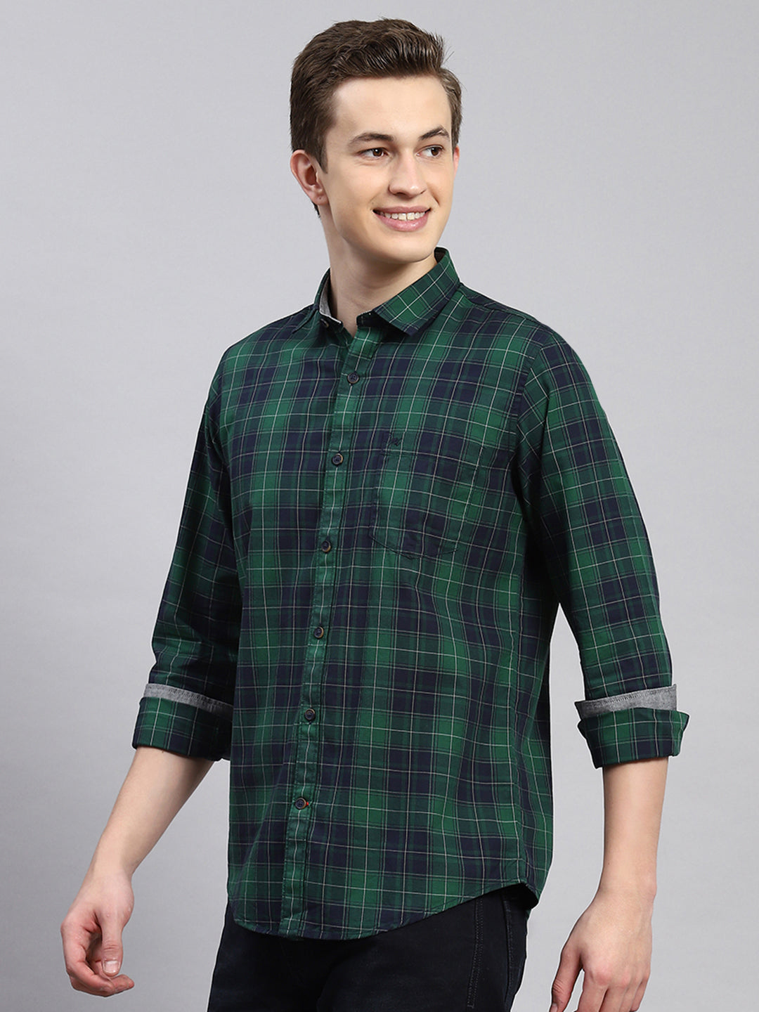 Men Green Check Shirt