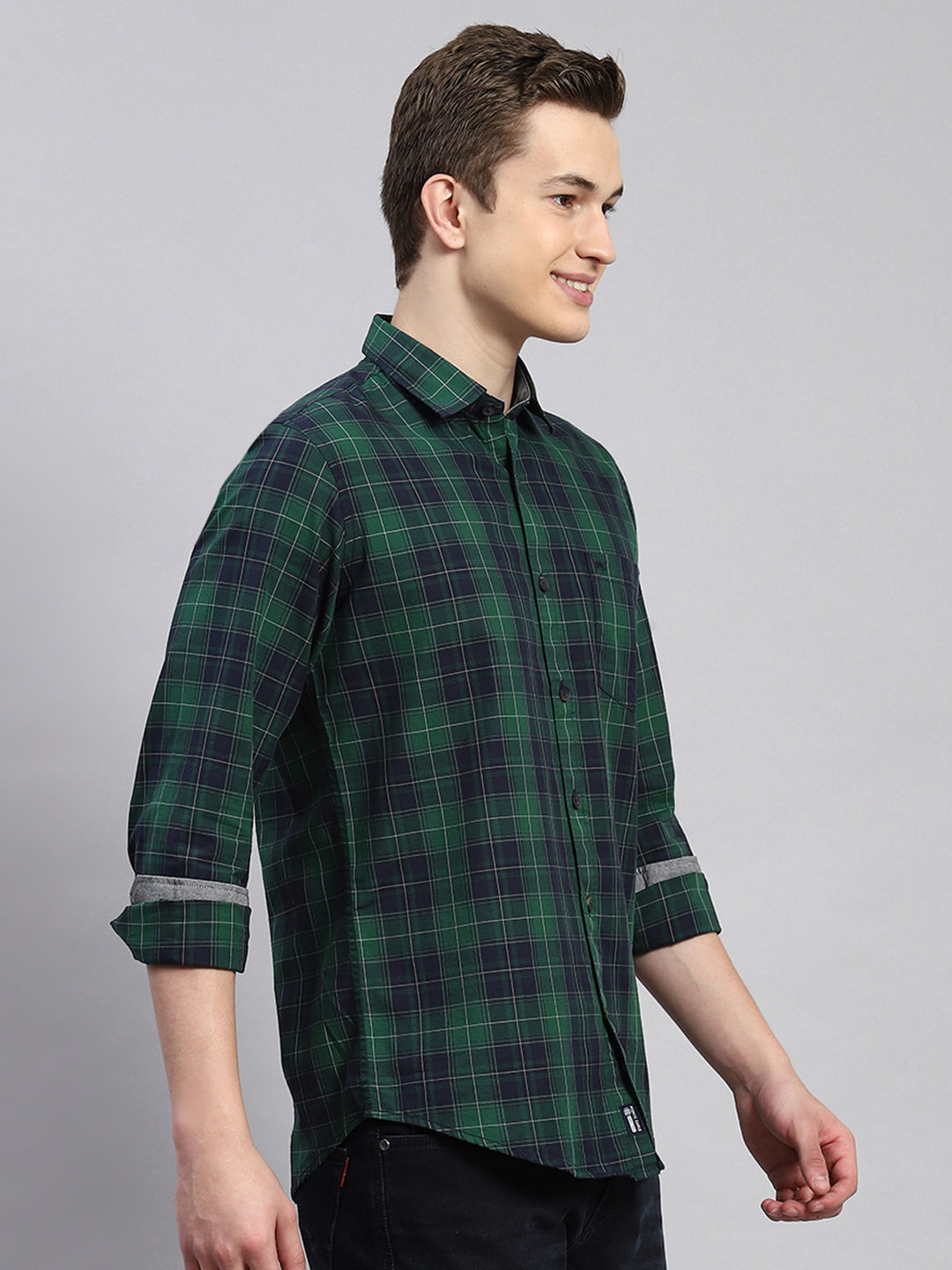 Men Green Check Shirt