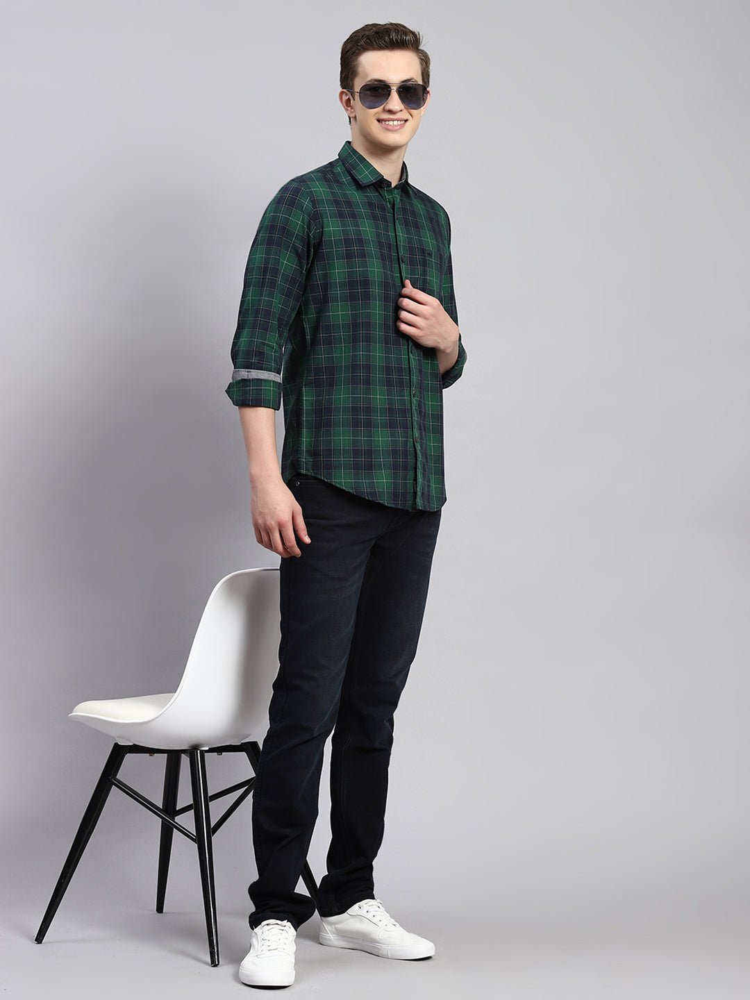 Men Green Check Shirt