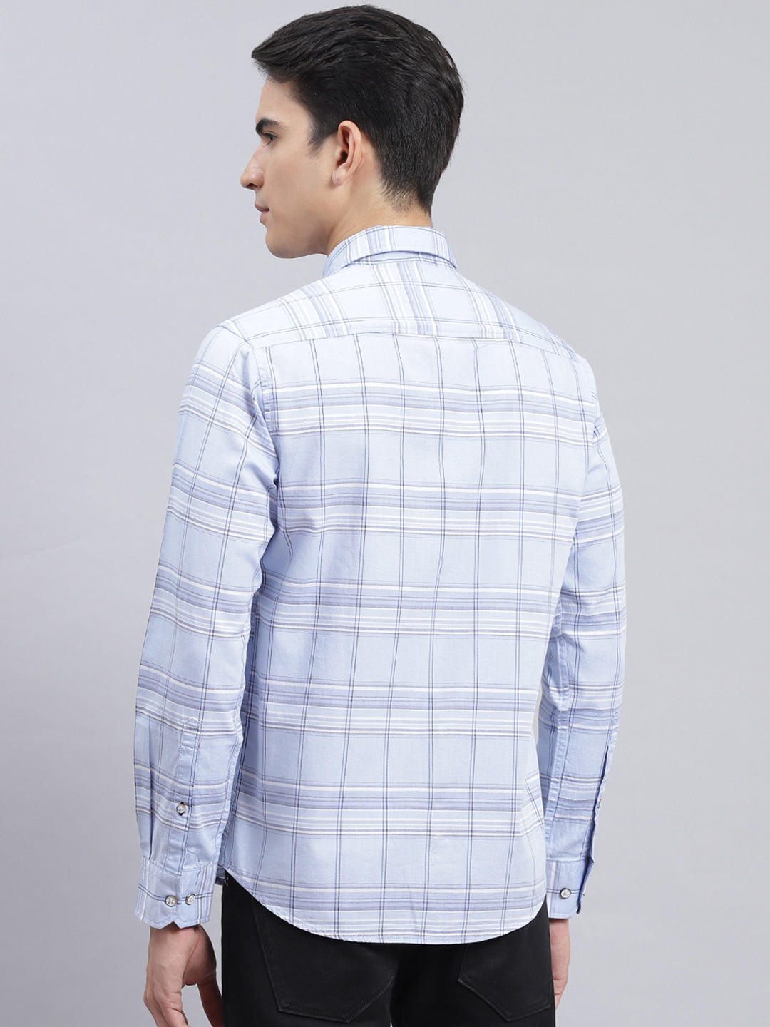 Men Sky Blue Check Pure Cotton Shirt