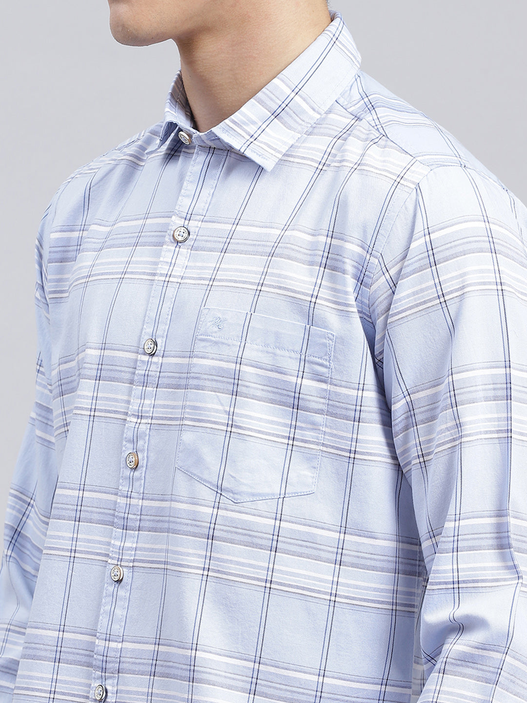 Men Sky Blue Check Pure Cotton Shirt