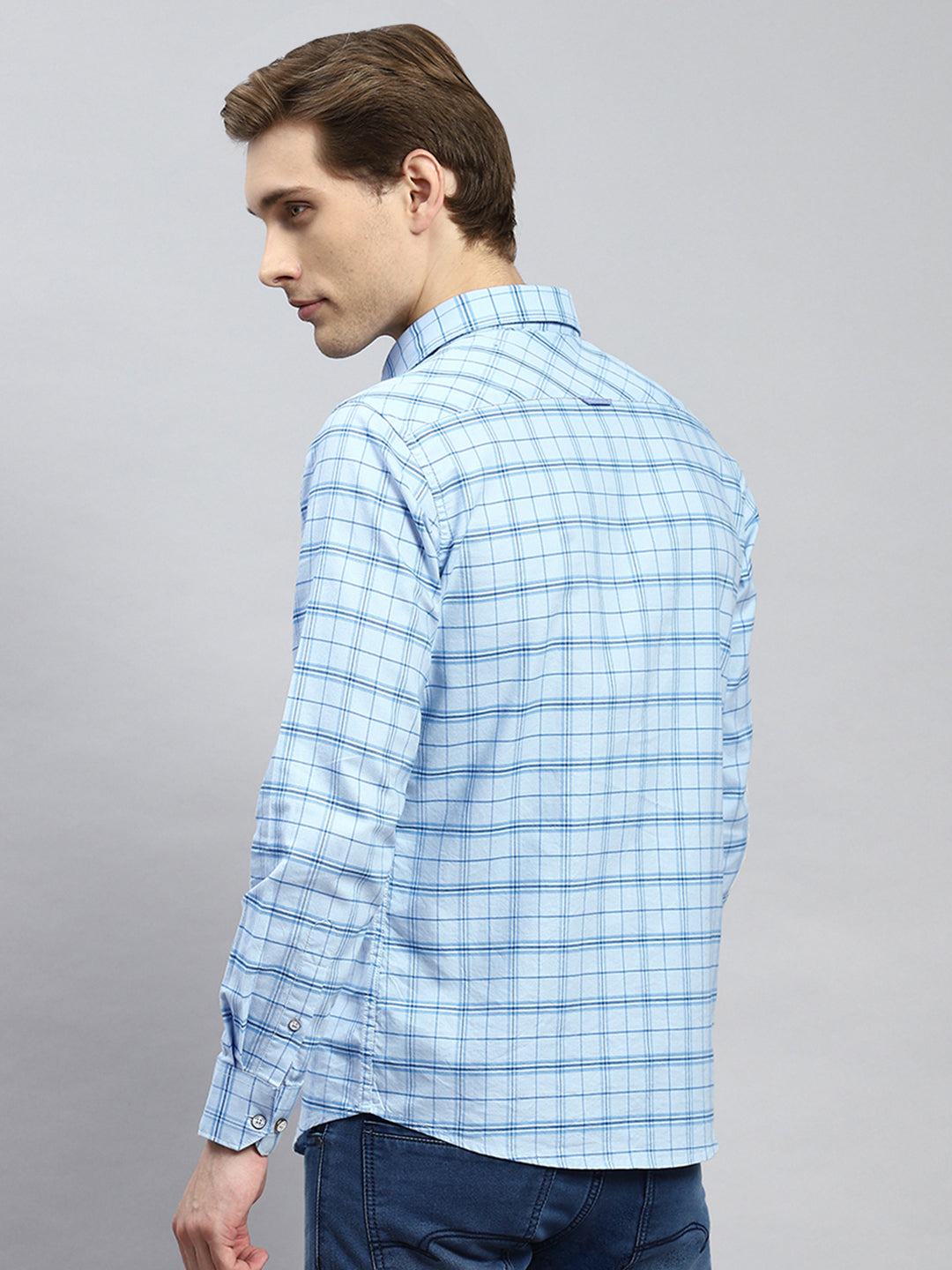 Men Blue Check Shirt