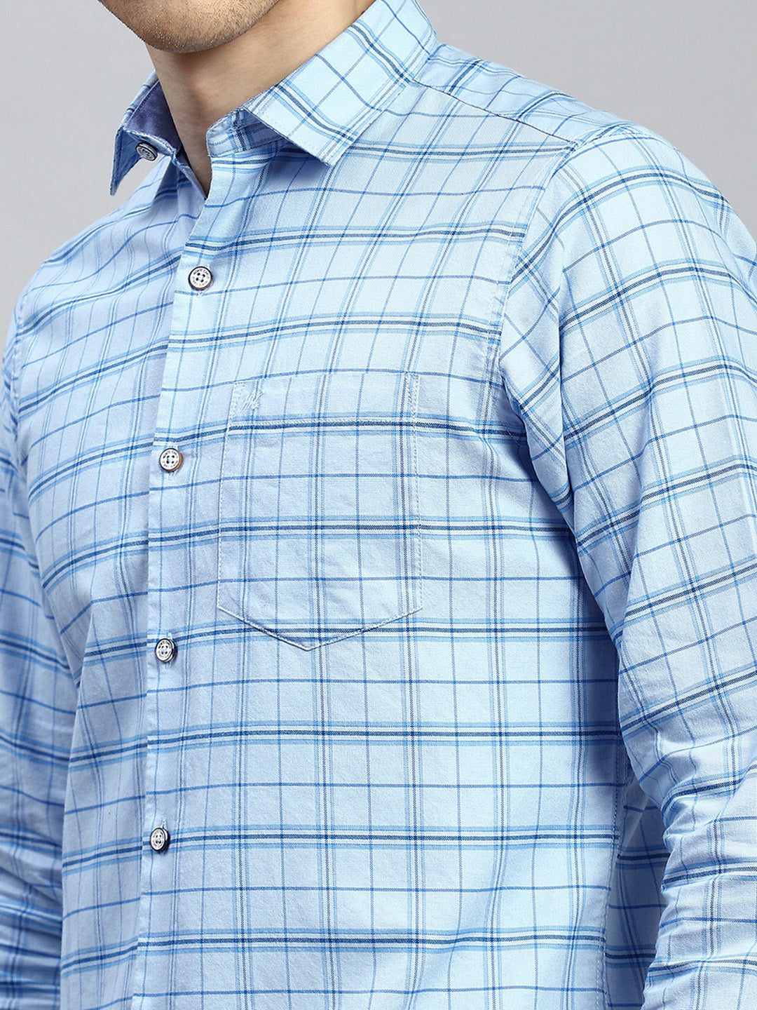 Men Blue Check Shirt