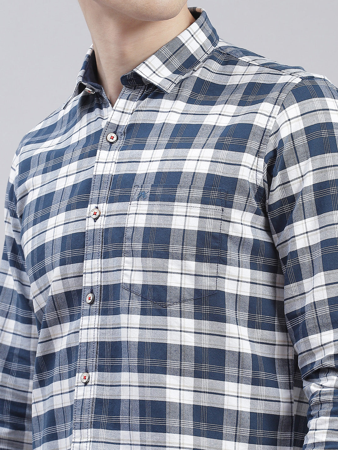 Men Navy Blue Check Collar Full Sleeve Shirts