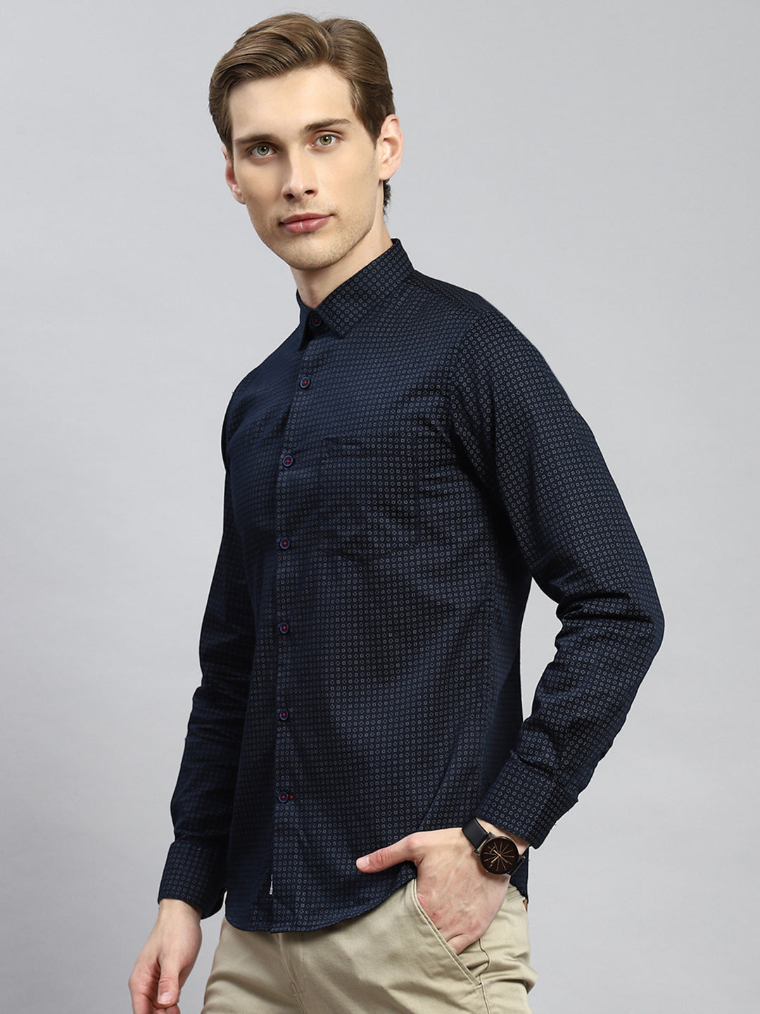 Men Navy Blue Printed Shirt