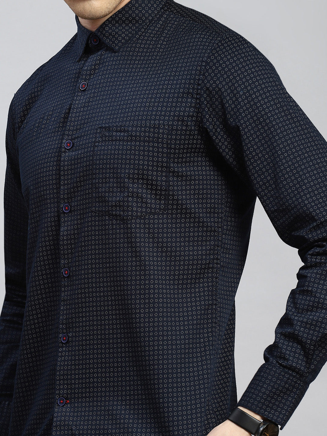 Men Navy Blue Printed Shirt